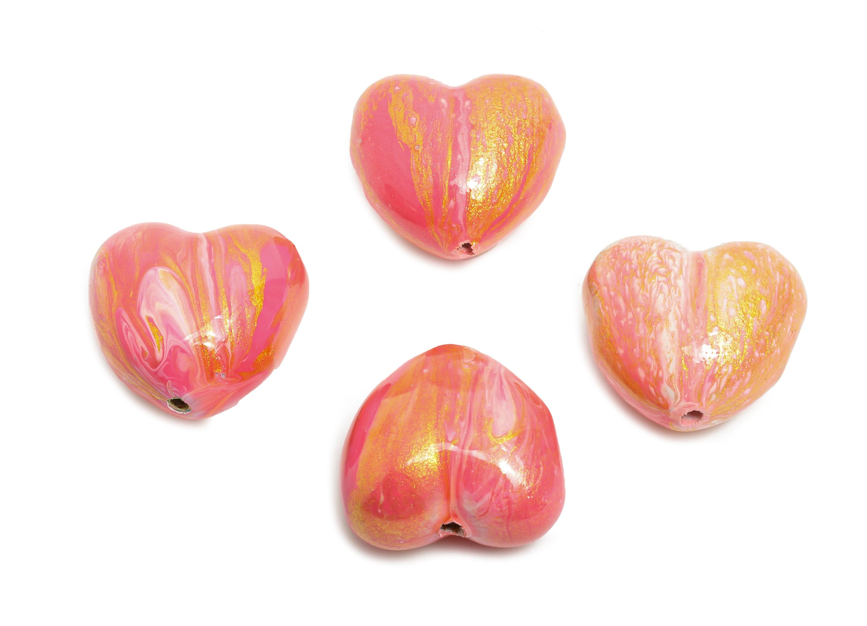 lacqver Wood Heart Bead - Handcrafted Painted Bead - Romantic Pink Wood Heart Beads - Handmade Wooden Beads for Bracelet - 17x19x12mm-BB1334 - DOMEDBAZAAR
