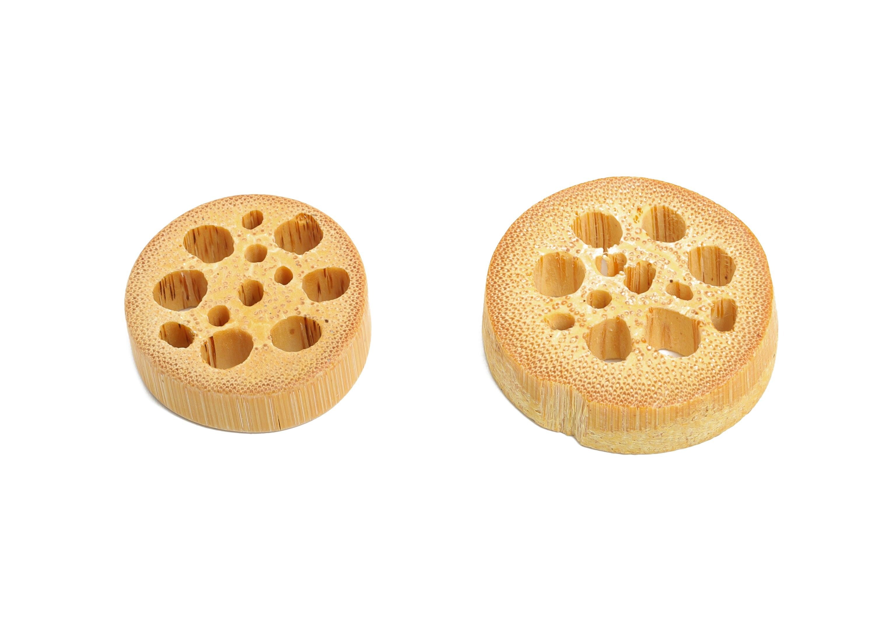 Bamboo Lotus Root Bead - Handcrafted Lotus Root Charm - Hollow Cut-Out Wood Bead - Handmade Wooden Beads for Crafting - 21x21x5mm - BB1333 - DOMEDBAZAAR