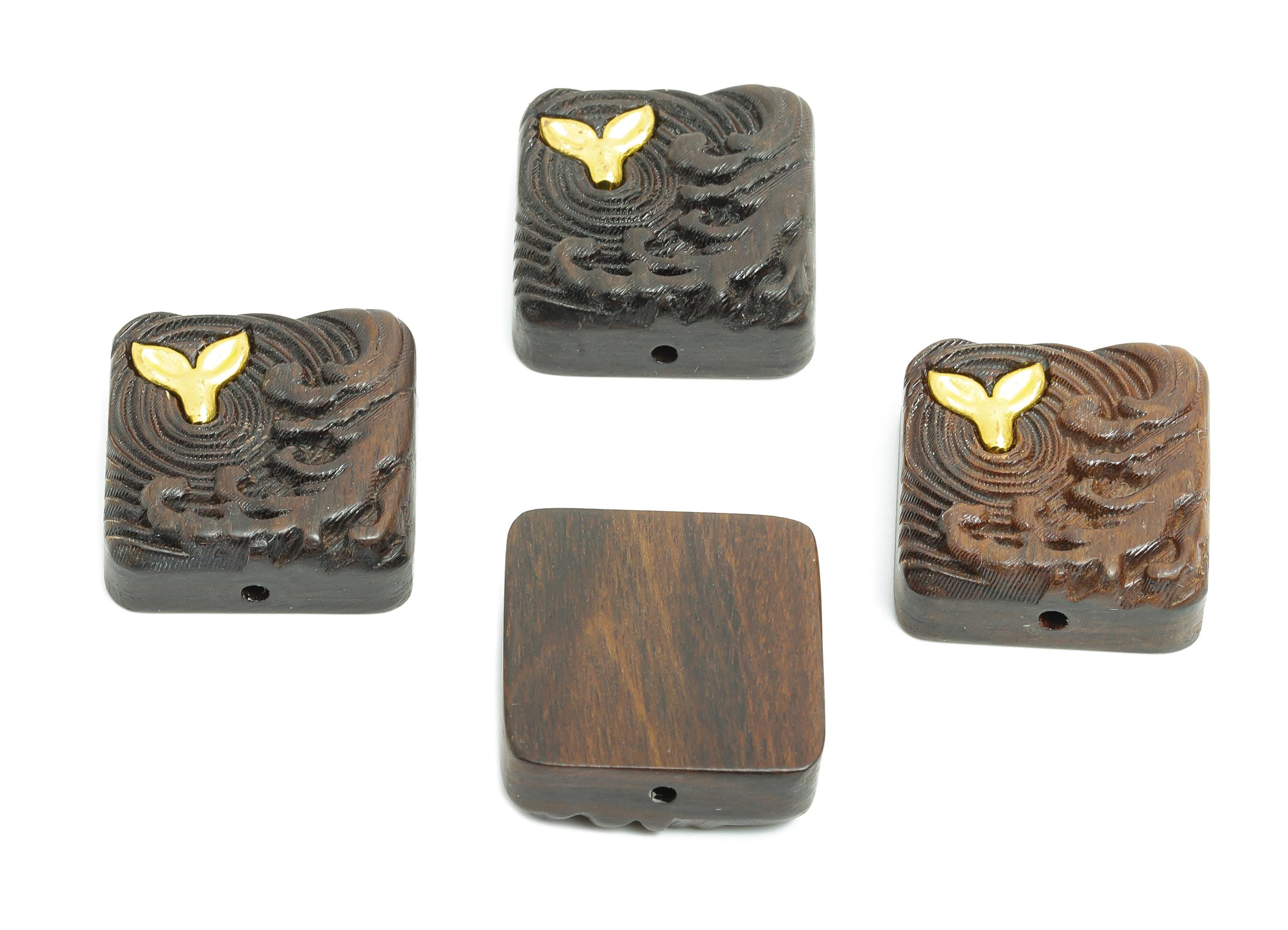 Artisan Crafted Whale Tail Bead - Black Wood Marine Charm - Wood Ocean-Themed Bead - Handmade Wooden Beads for Bracelet - 22x21x8mm - BB1314 - DOMEDBAZAAR