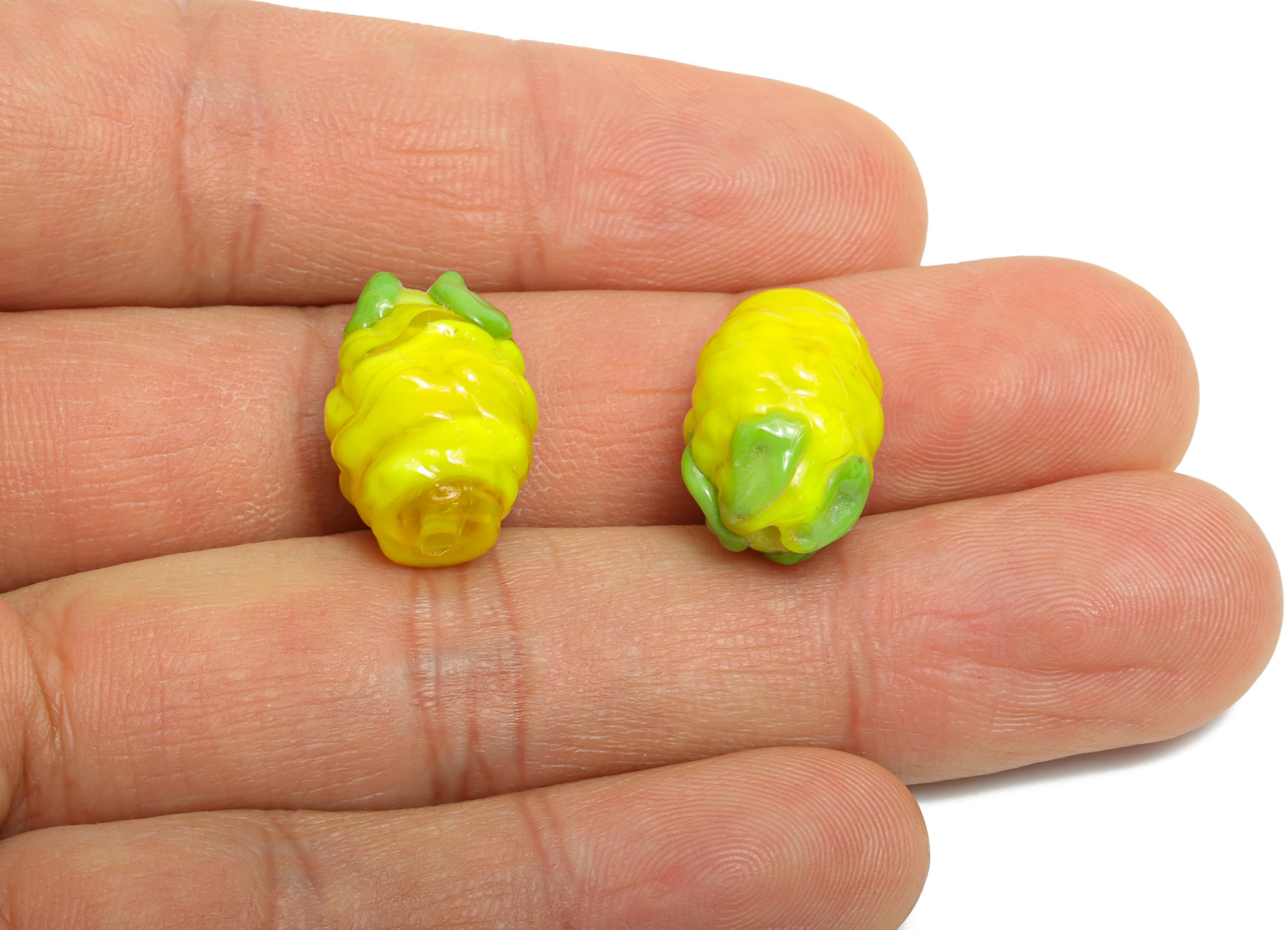 Handmade Glass Corn Bead - Artisan-Made Corn Bracelet Bead - Enamel Glass Corn Decor Bead for Necklace - Jewelry DIY - 16.94x12x12mm -GS1321 - DOMEDBAZAAR