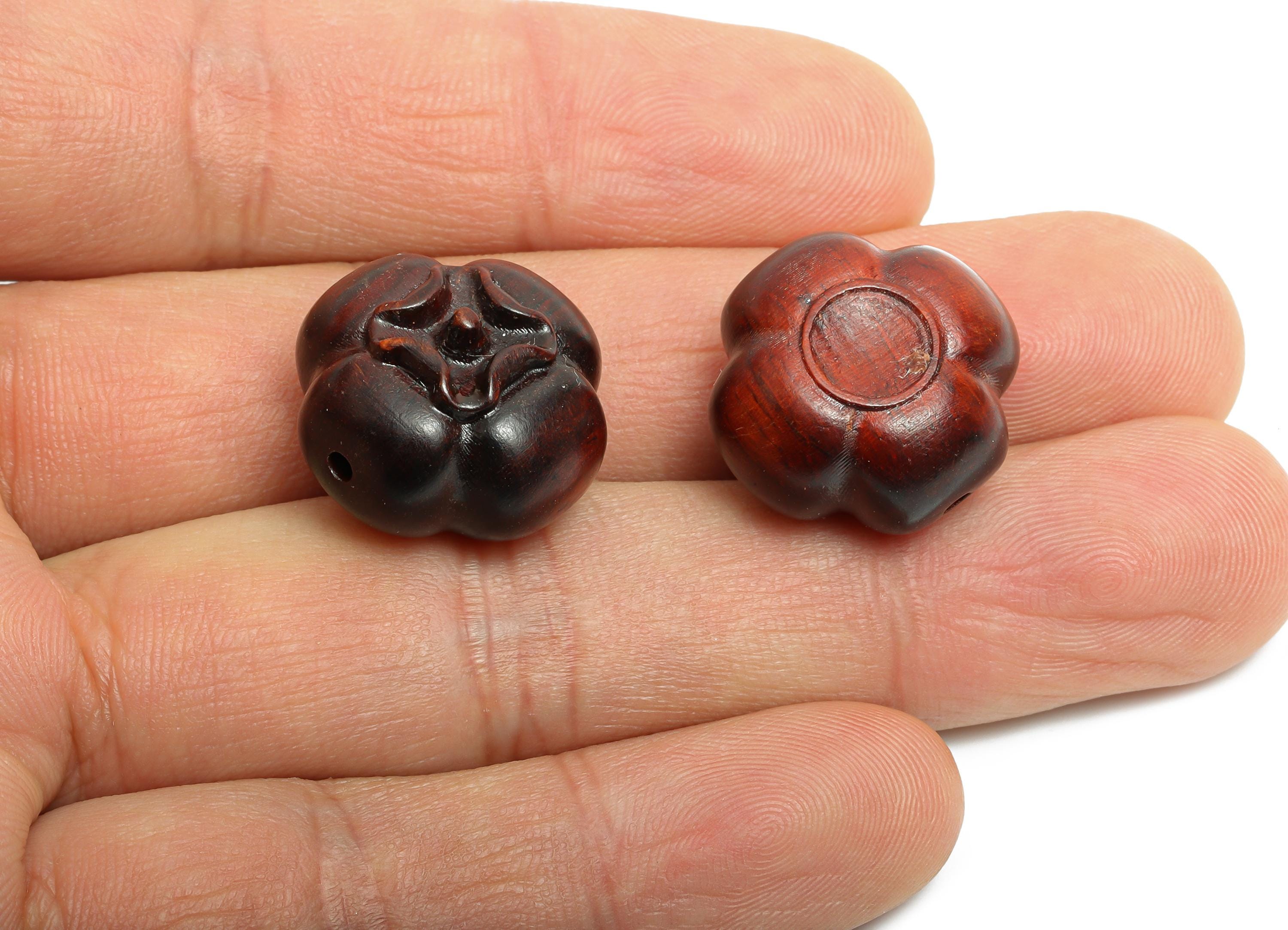 Rose Wood Persimmon Bead - Handcrafted Fruit Bead - DIY Jewelry Natural Wood Supplies For Bracelet - Artisan Wood - 19x19x13mm - BB1332 - DOMEDBAZAAR