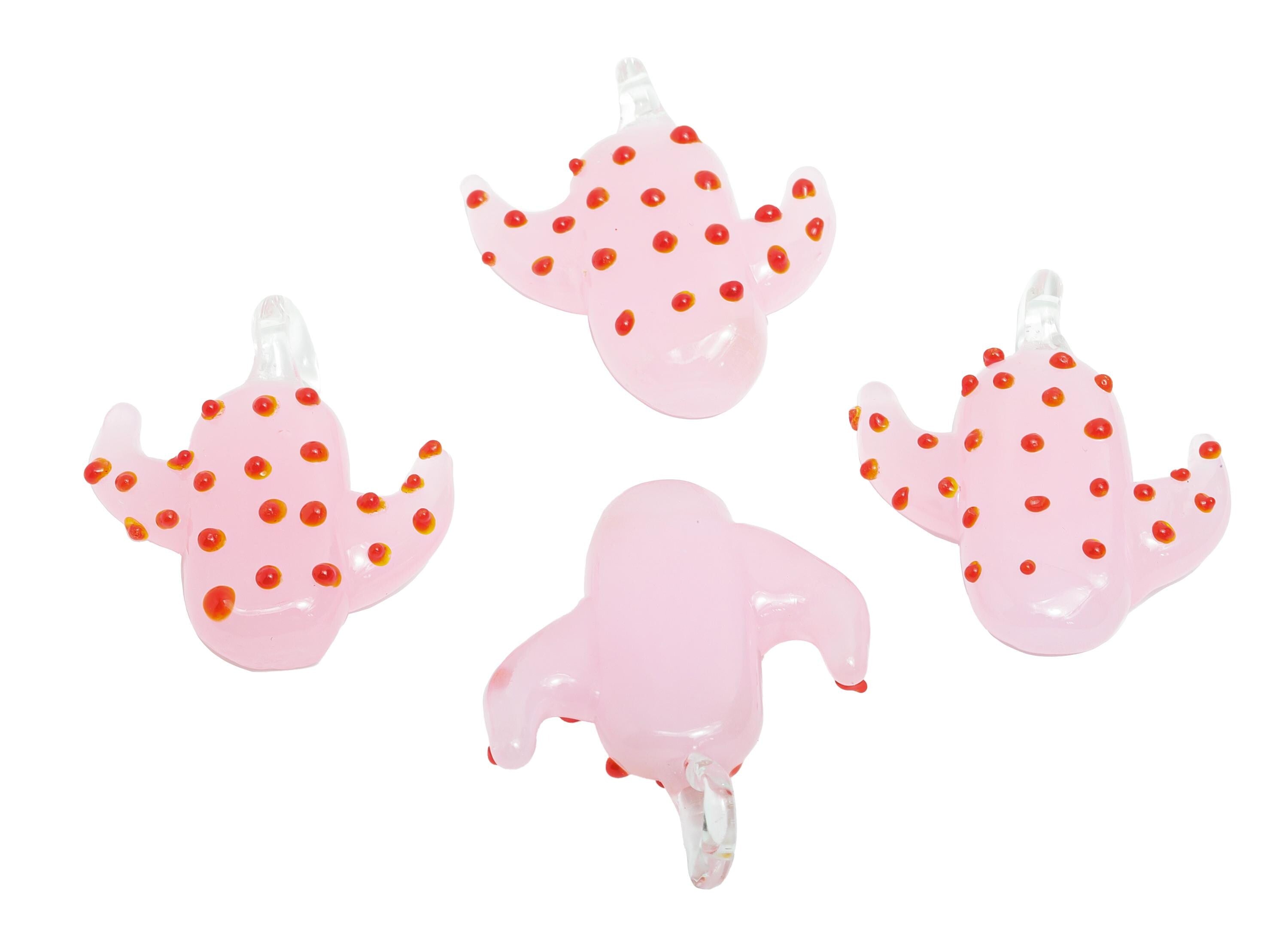 Handmade Glass Cactus Pendant - Enamel Pink Cactus Glass Pendant - Unique Desert Plant Glass Necklace Pendant - 33.94x31.35x9.15mm - GS1323 - DOMEDBAZAAR