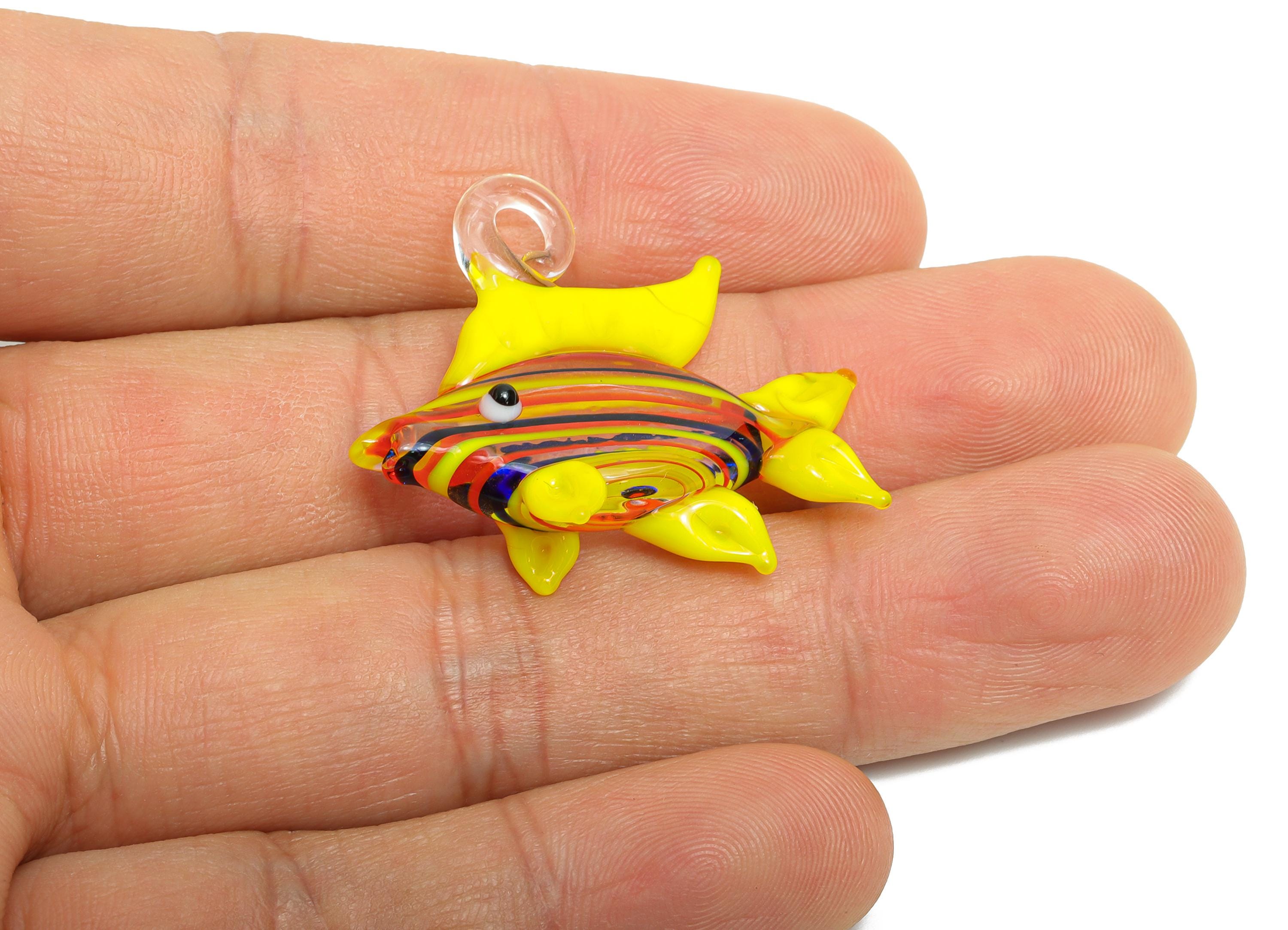 Handmade Glass Fish Pendant - Enamel Colorful Glass Marine Pendant - Striped Glass Fish Necklace Pendant - Jewelry DIY - 32x29.5x9mm -GS1324 - DOMEDBAZAAR