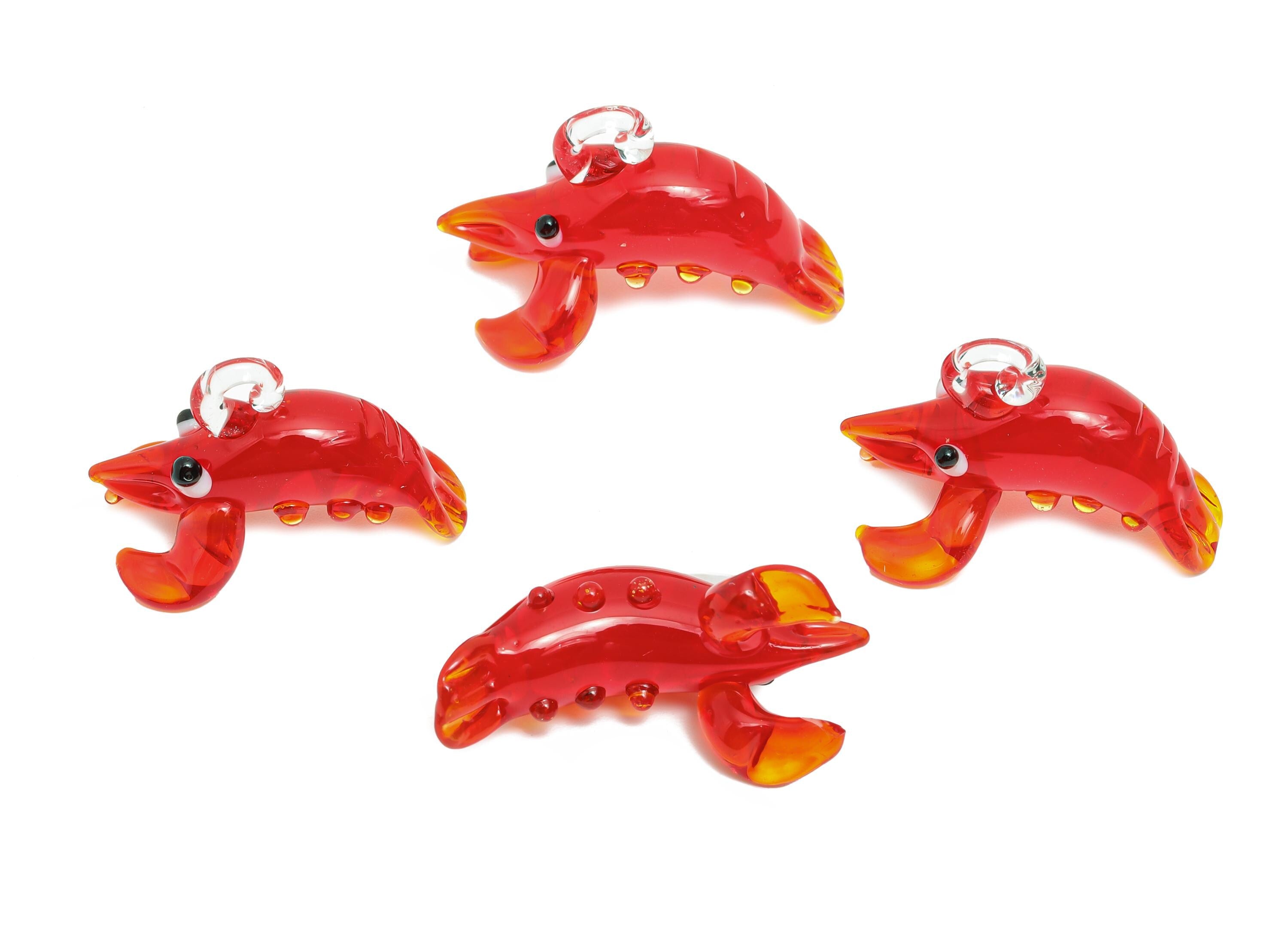 Handmade Glass Lobster Pendant - Enamel Red Glass Marine Pendant - Glass Lobster Necklace Pendant - Jewelry Making - 24x12.88x14mm - GS1327 - DOMEDBAZAAR