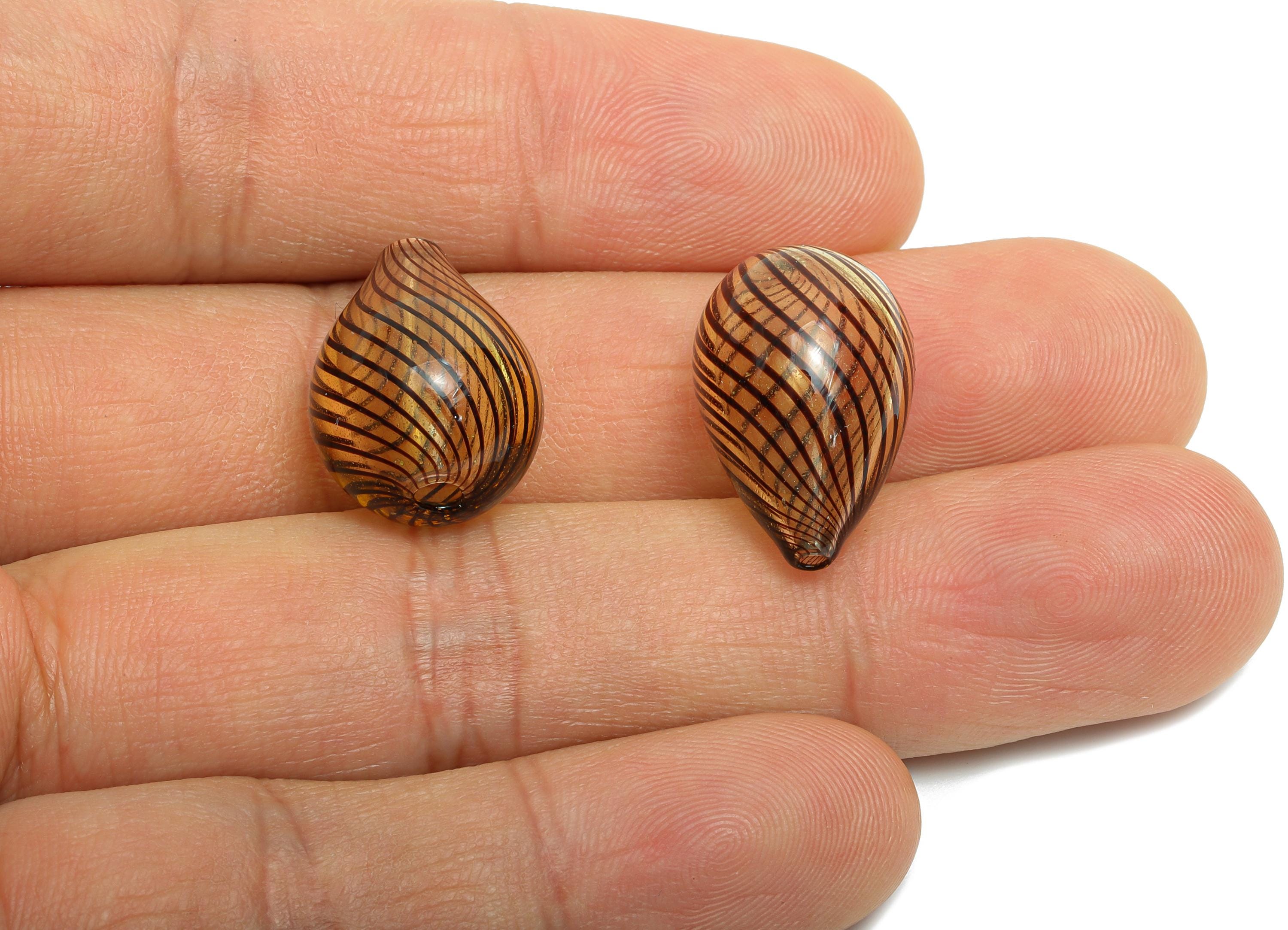 Swirled Glass Teardrop Bead - Enamel Handcrafted Lampwork Glass Charm - Transparent Glass Teardrop for Jewelry - 20x13x13mm - GS1350 - DOMEDBAZAAR