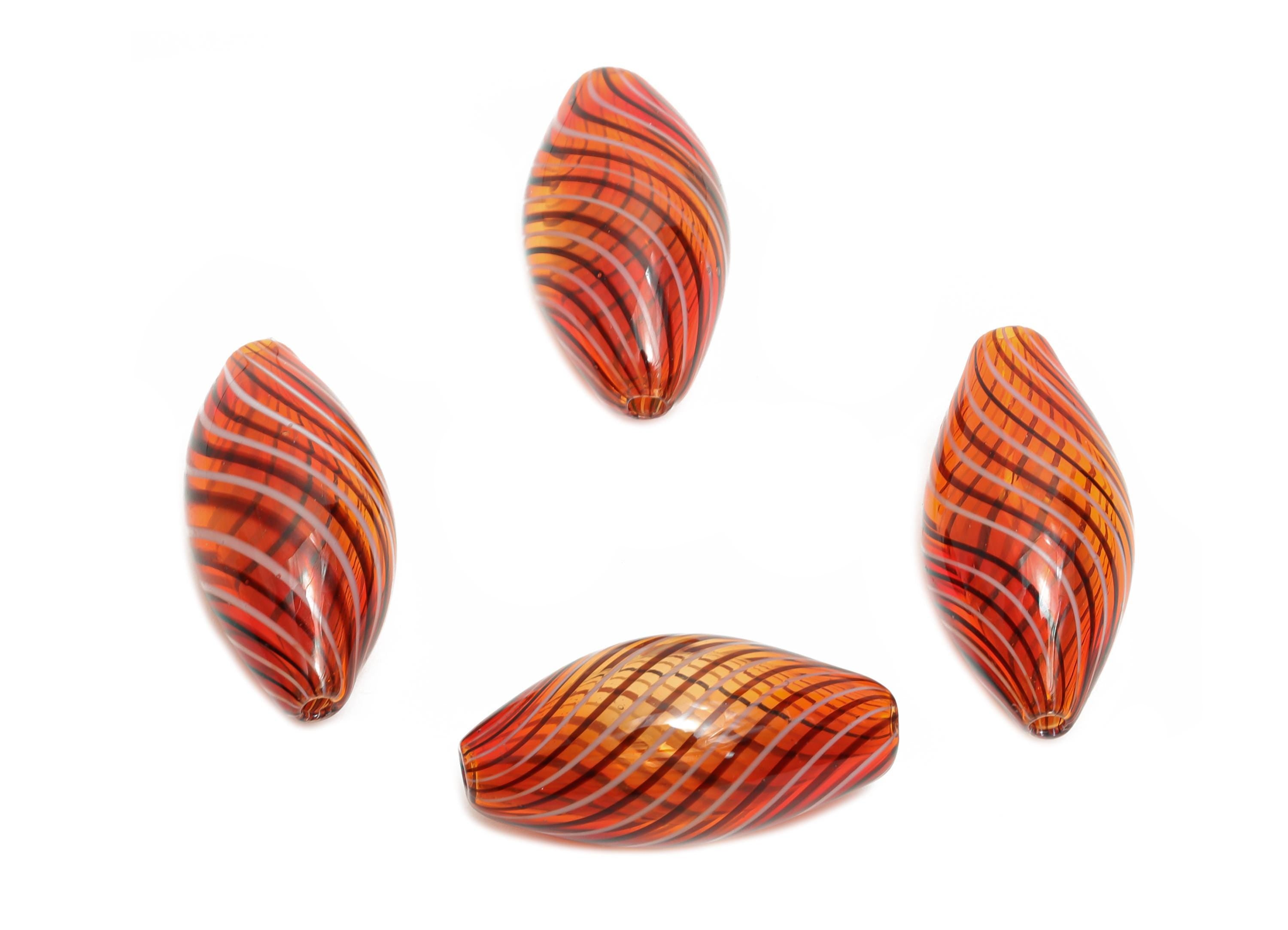 Swirled Glass Teardrop Bead - Enamel Handcrafted Lampwork Glass Charm - Handcrafted Glass Pendant with Black Lines - 24x11x11.37mm - GS1352 - DOMEDBAZAAR