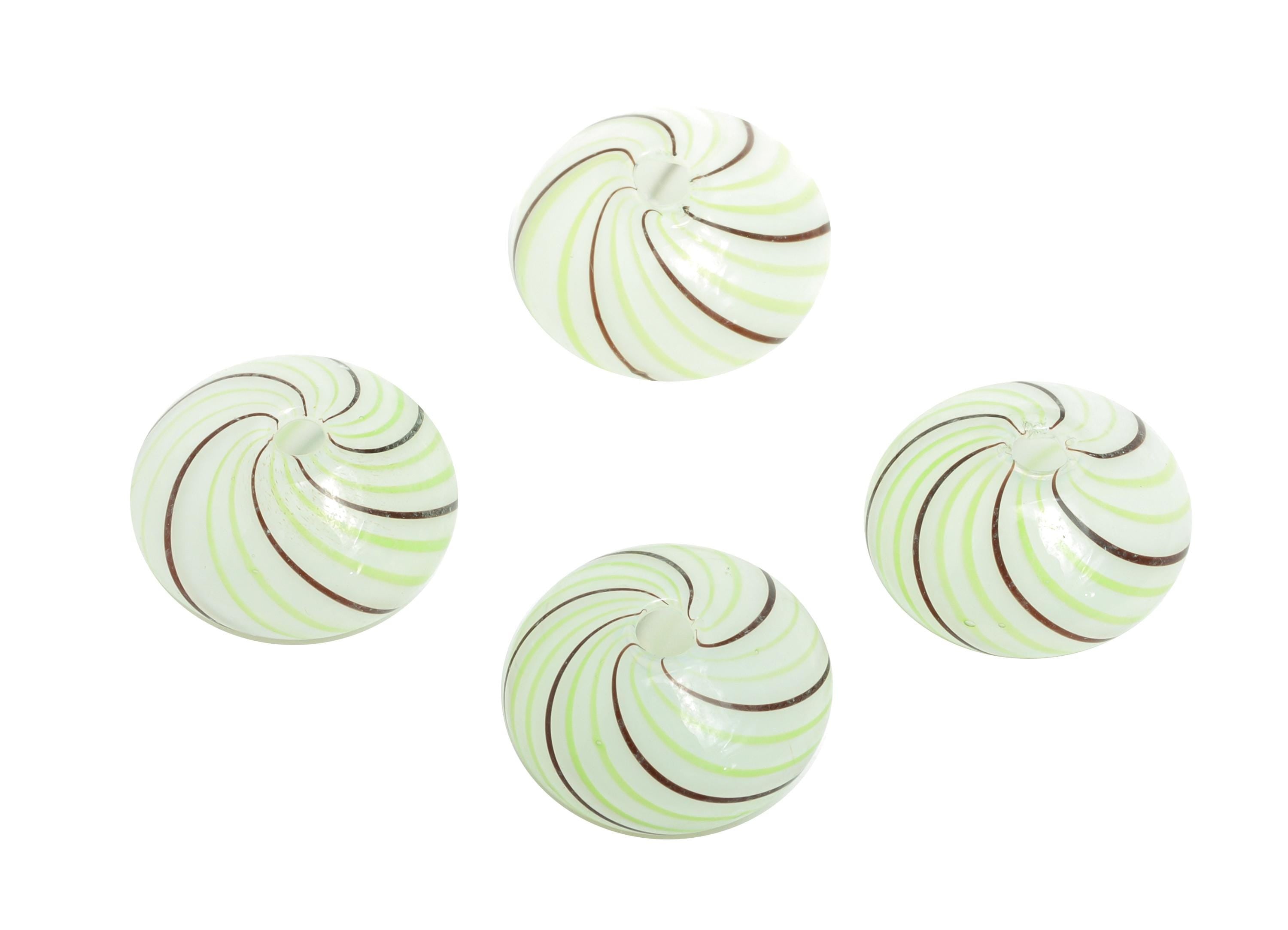 Mint Swirl Glass Bead - Enamel Green and Brown Spiral Disc Lampwork Bead - Handmade Green Swirl Pattern Glass Jewelry - 14x14x10mm - GS1347 - DOMEDBAZAAR