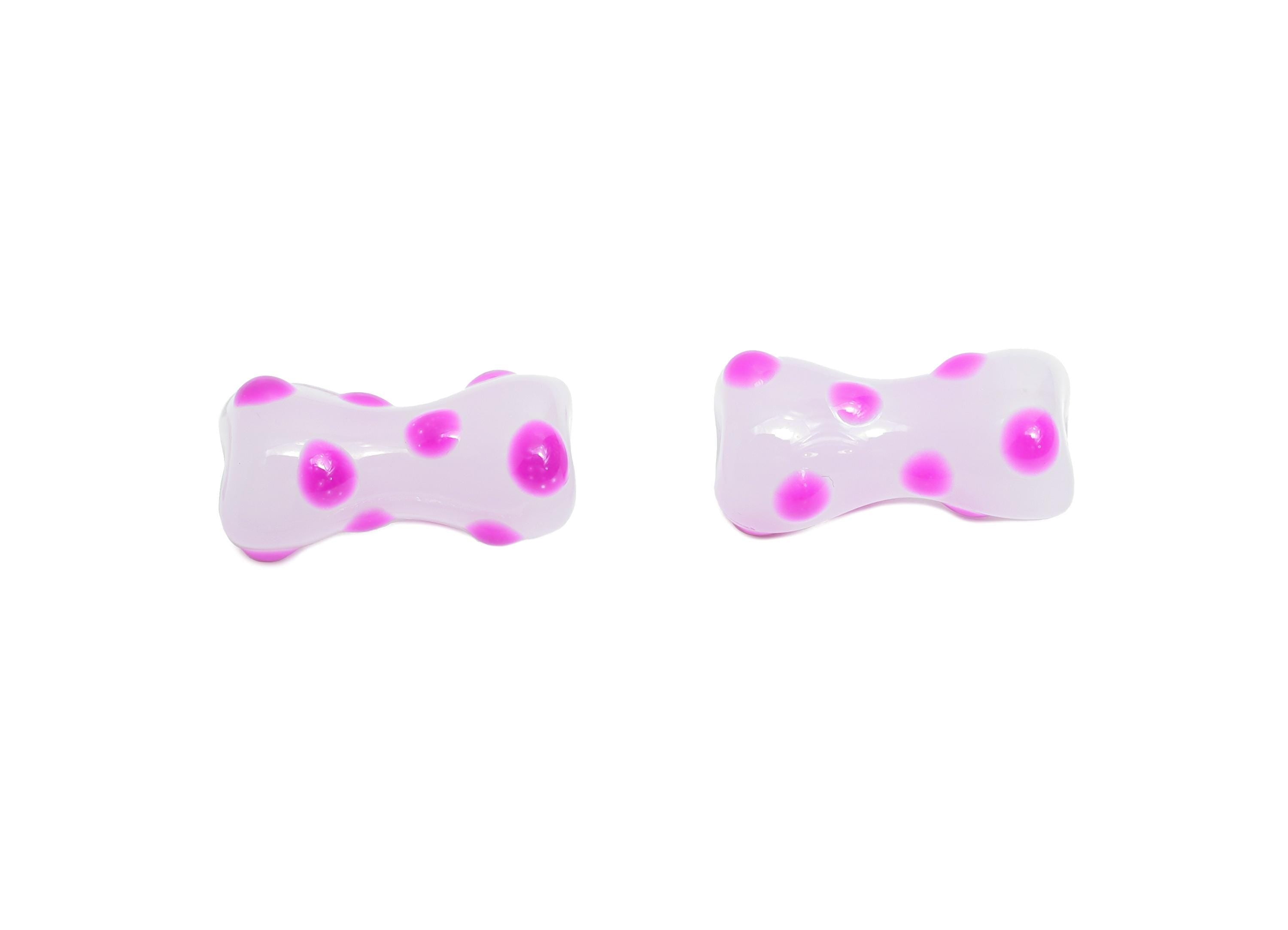 Handmade Glass Bone Bead - Enamel Purple Dot Bracelet Bead - Unique Glass Bead for Necklace - Jewelry Making - 17.69x9.15x8.52mm - GS1341A - DOMEDBAZAAR