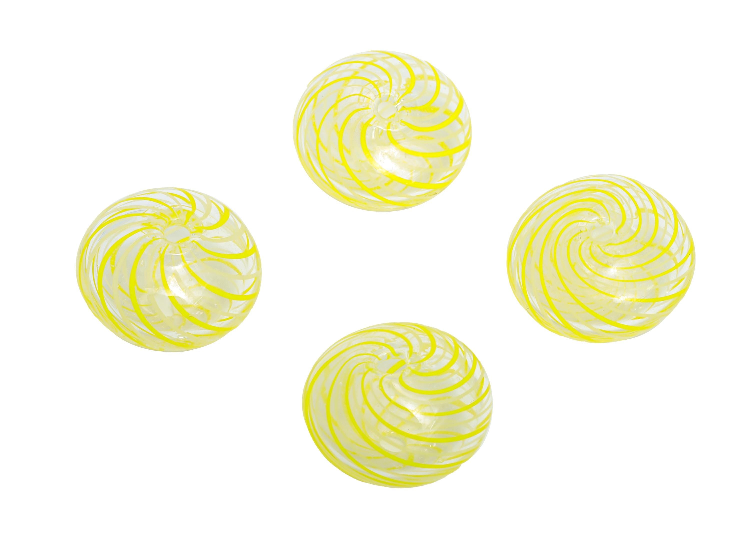 Candy Swirl Glass Beads - Enamel Yellow Peppermint Twist Lampwork Bead - Handmade Striped Donut Glass Beads - 15x15x11mm - GS1355 - DOMEDBAZAAR