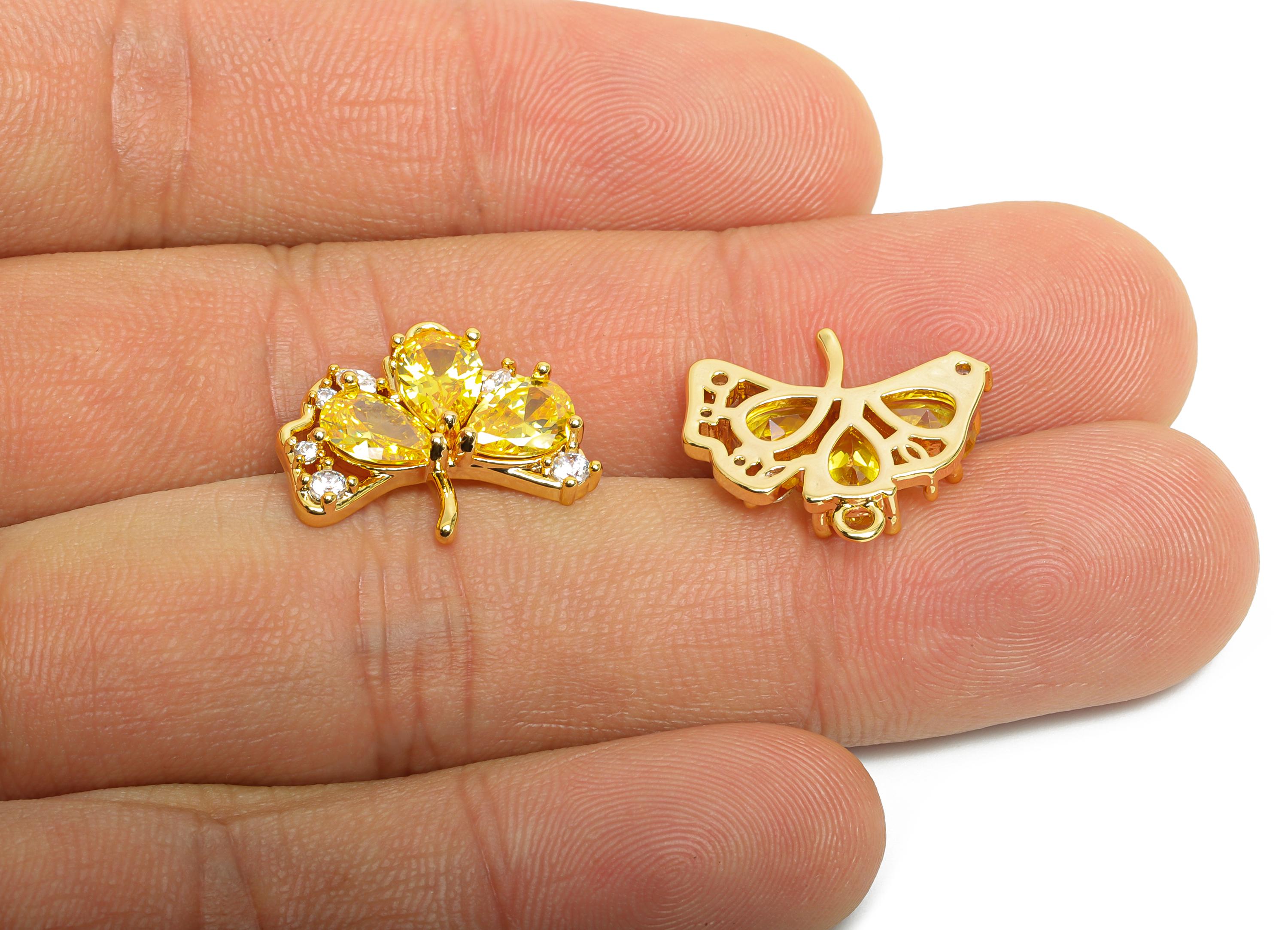 Brass Leaf Earring Charm - Yellow Ginkgo Leaf Cubic Zircon Drop Charm - Nature Charm - 18K Real Gold Plating - 17x16x3.7mm - RGP9895 - DOMEDBAZAAR