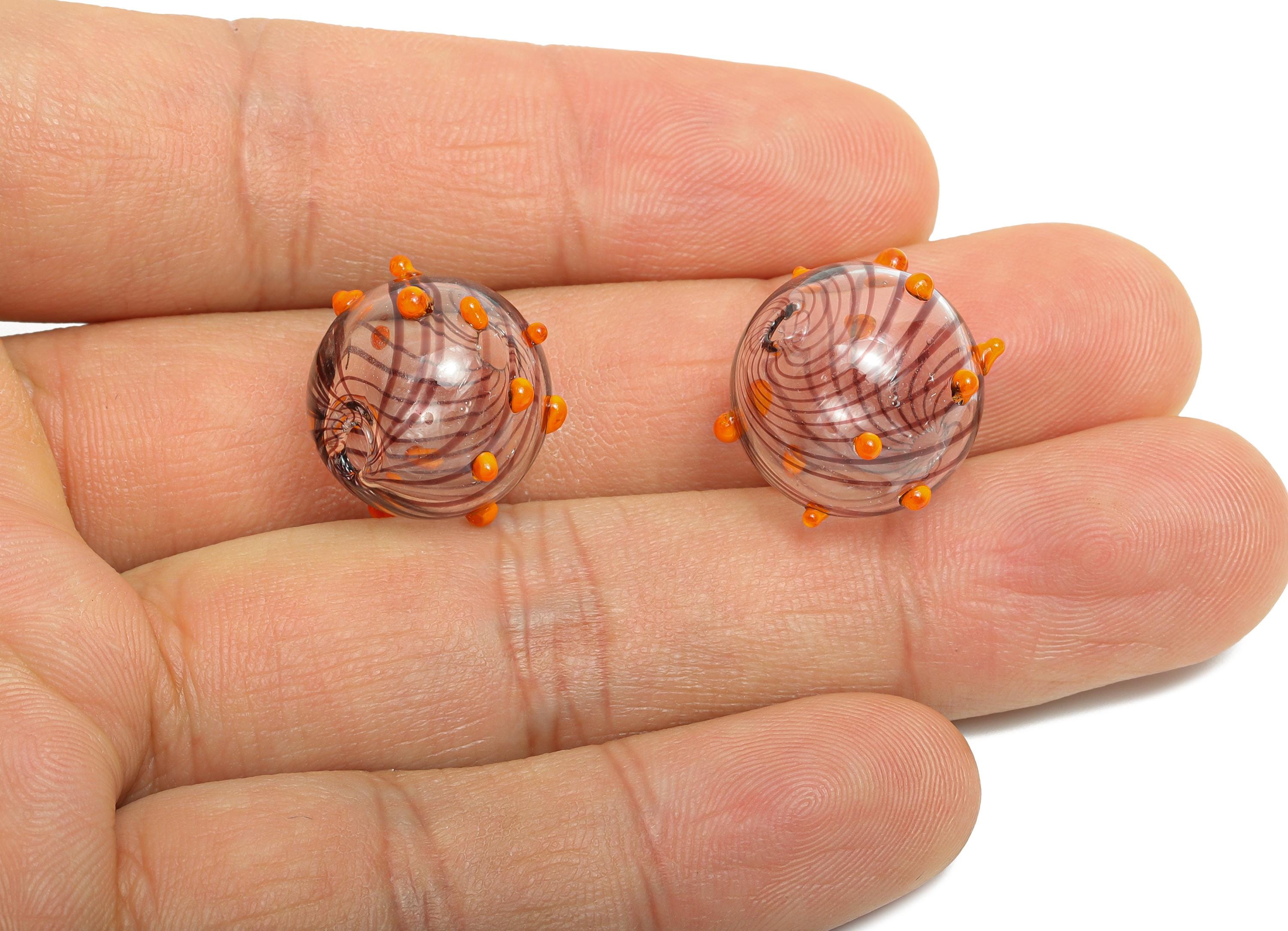 Swirled Glass Bead - Enamel Colorful Lampwork Glass Bead - Transparent Glass Artisan-crafted Glass for Jewelry - 16x16x17mm- GS1353 - DOMEDBAZAAR