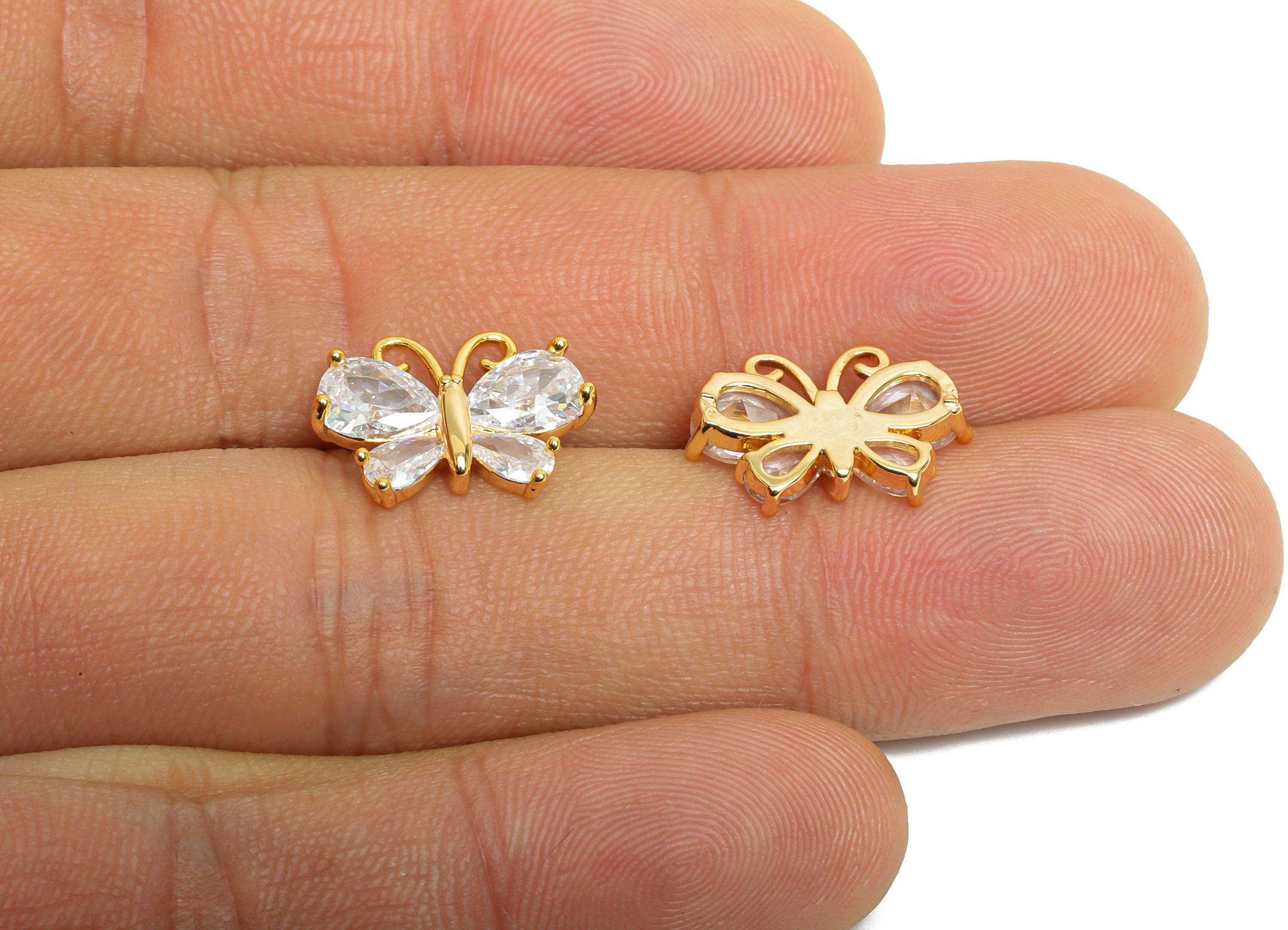 Brass Butterfly Charm - Brass Teardrop Gemstone Earring Charm - Cubic Zircon Whimsical Jewelry - 18K Real Gold Plated - 15x11x3mm -RGP9887 - DOMEDBAZAAR