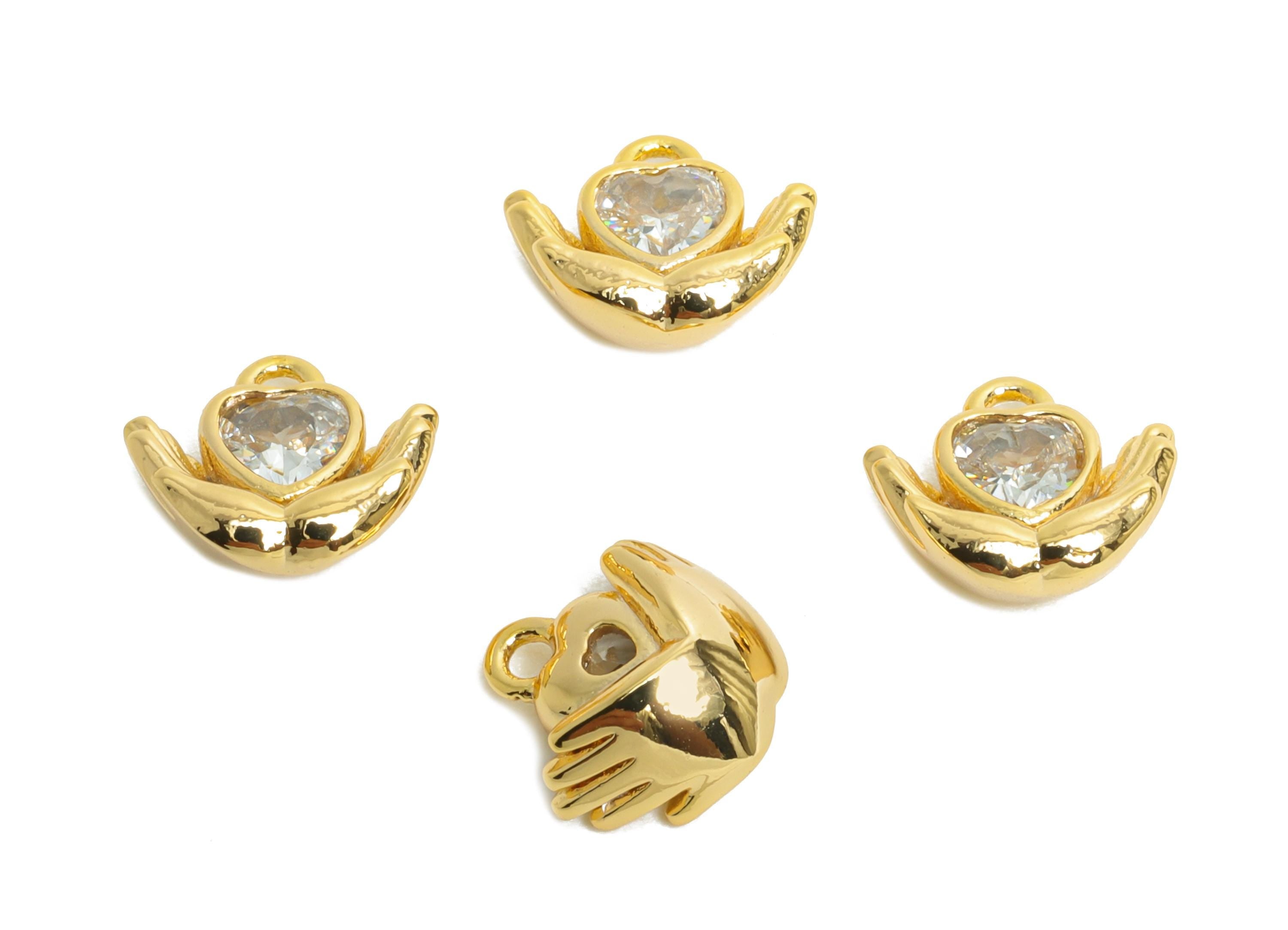 Brass Cradling Hand Charm - Brass Sparking Zircon Love-Inspired Jewelry - Romantic Jewelry - 18K Real Gold Plated - 9x9.4x4.14mm - RGP9924 - DOMEDBAZAAR