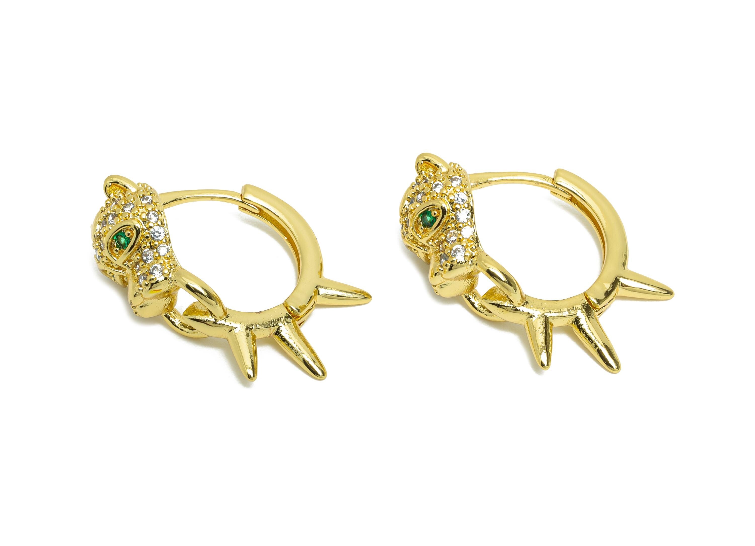 Gold Leopard CZ Hoop Earring - Sparkling Brass CZ Huggie Earring - Edgy Punk Style Jewelry - 18K Real Gold Plated - 24.57x19.9x10mm -RGP9772 - DOMEDBAZAAR