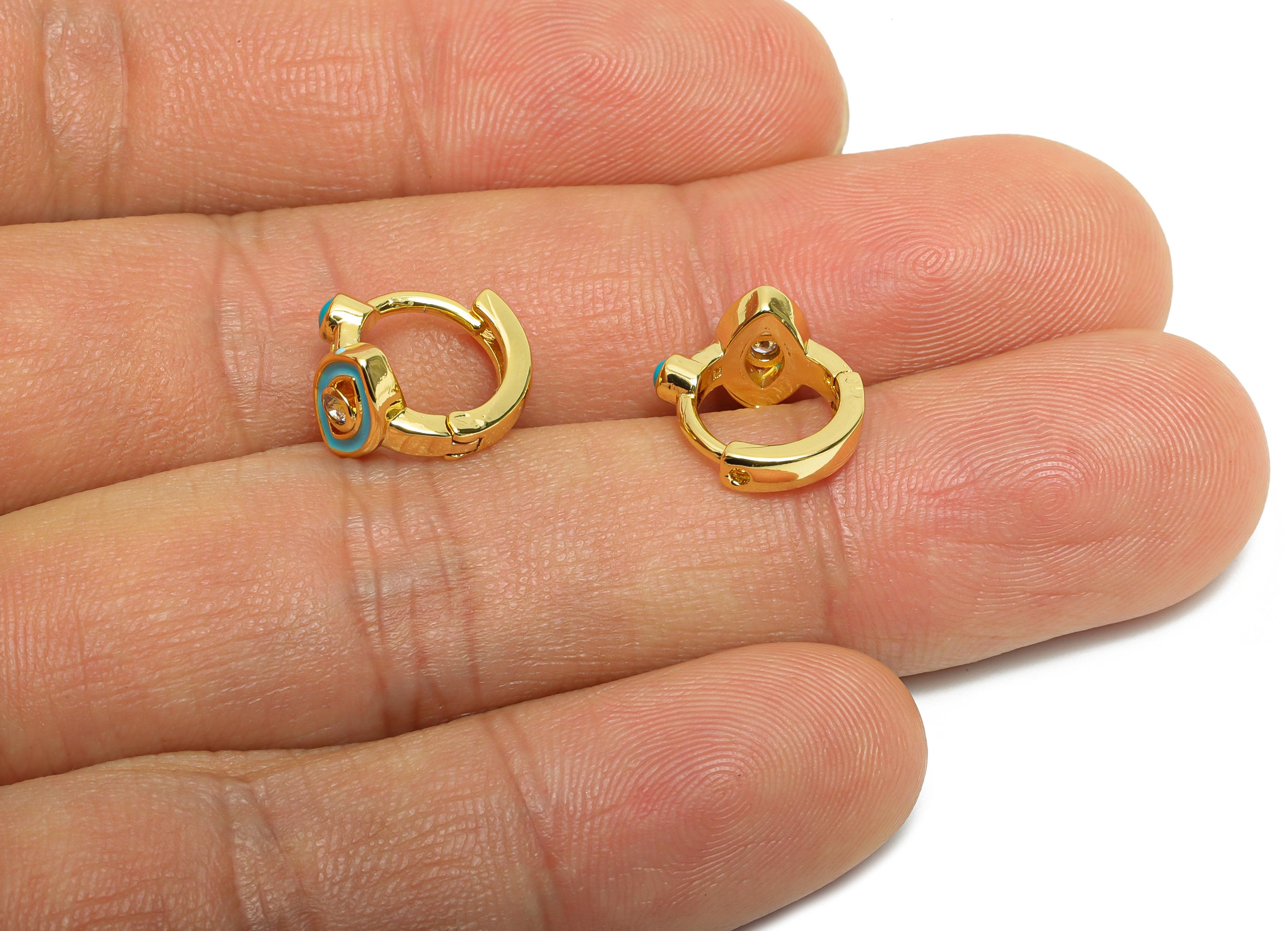 Gold Evil Eye Huggie Hoop Clasp - Mini Enamel Zircon Eye Earring - Modern Brass Hoop Clasp - 18K Real Gold Plated -11.9x11.86x8.67mm-RGP9753 - DOMEDBAZAAR