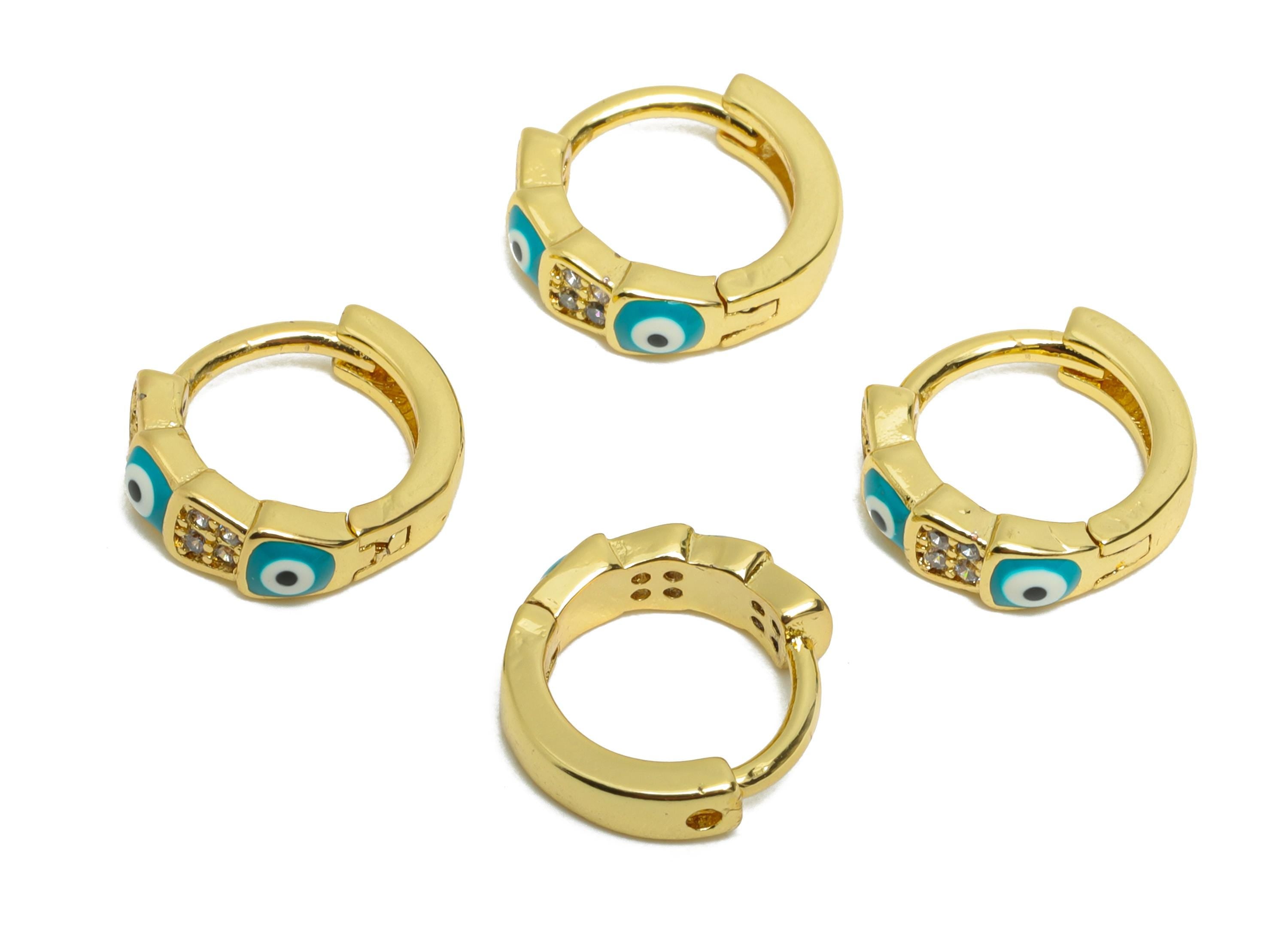 Brass Evil Eye Hoop - Brass Enamel Hoop Huugie - Modern Eye-Catching Protection Bold Jewelry - 18K Real Gold Plated - 11x10x3mm - RGP9756 - DOMEDBAZAAR