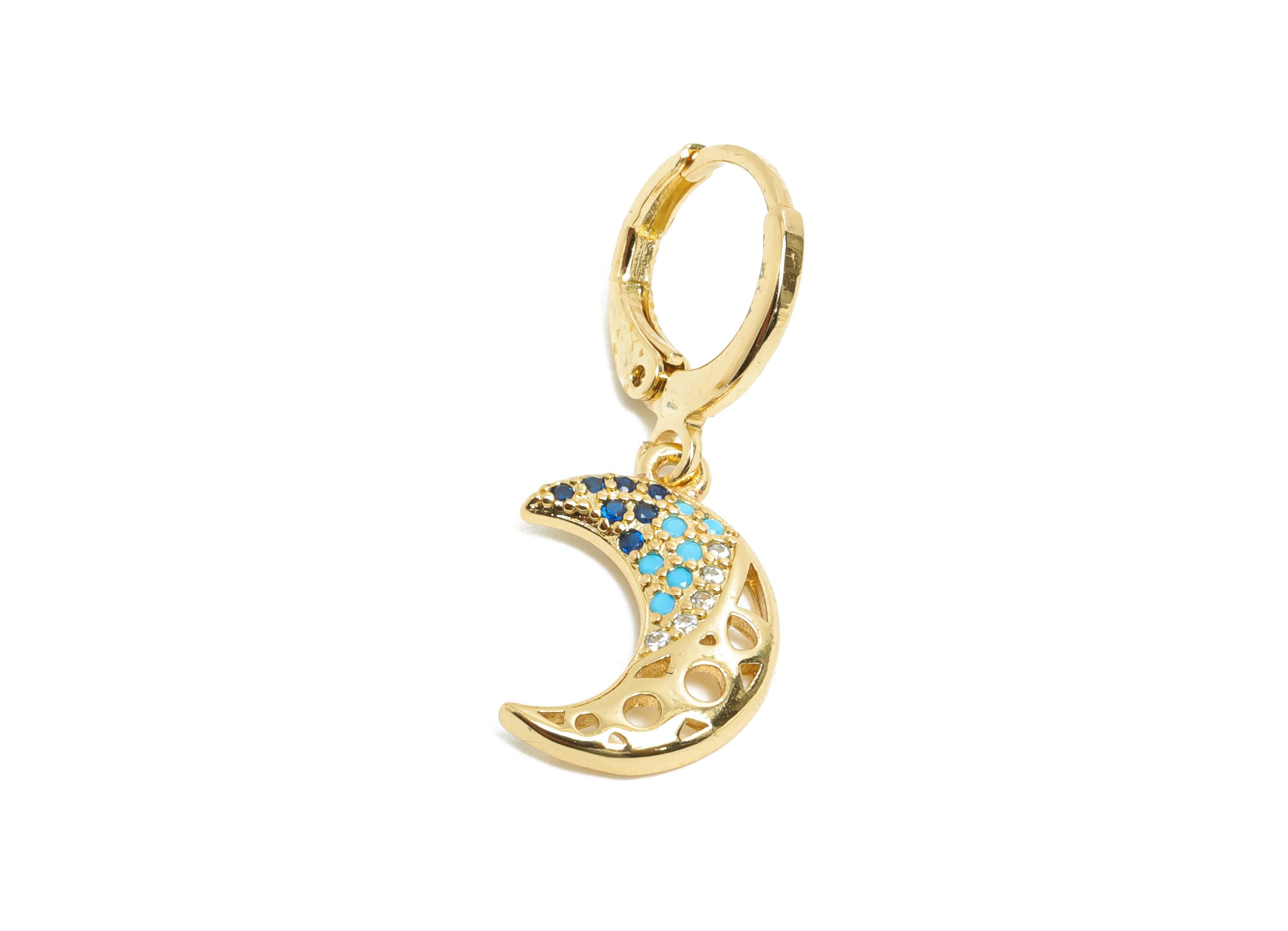 Brass CZ Crescent Hoop - Zircon Sparking Lever back Hoop - Gold Moon Dangle Earring Hoop - 18K Real Gold Plated - 29x11x2.01mm - RGP9810 - DOMEDBAZAAR
