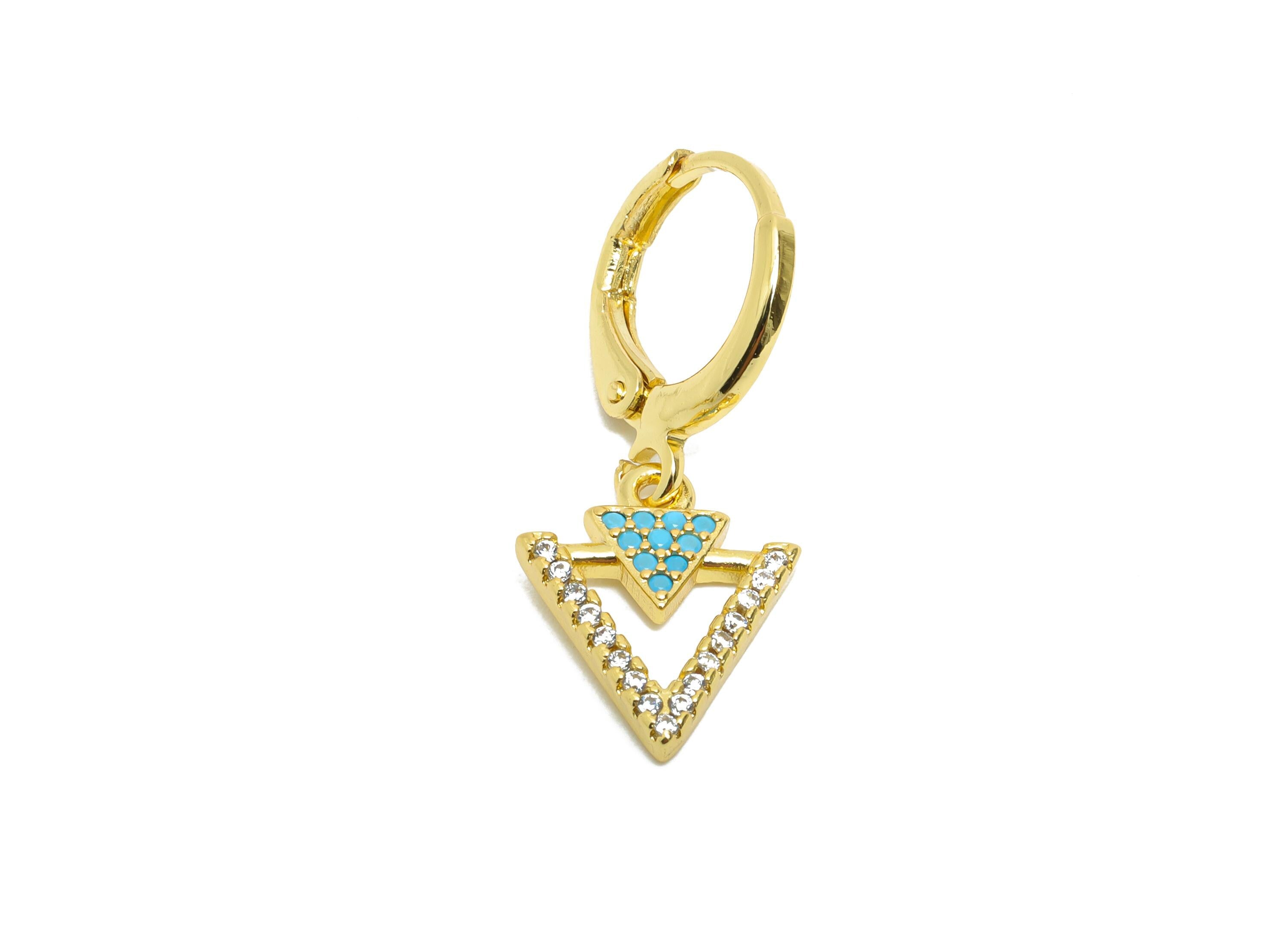 Brass CZ Triangle Hoop - Zircon Sparking Lever back Hoop - Gold Geometry Dangle Earring Hoop - 18K Real Gold Plated - 27x11x1.93mm - RGP9803 - DOMEDBAZAAR