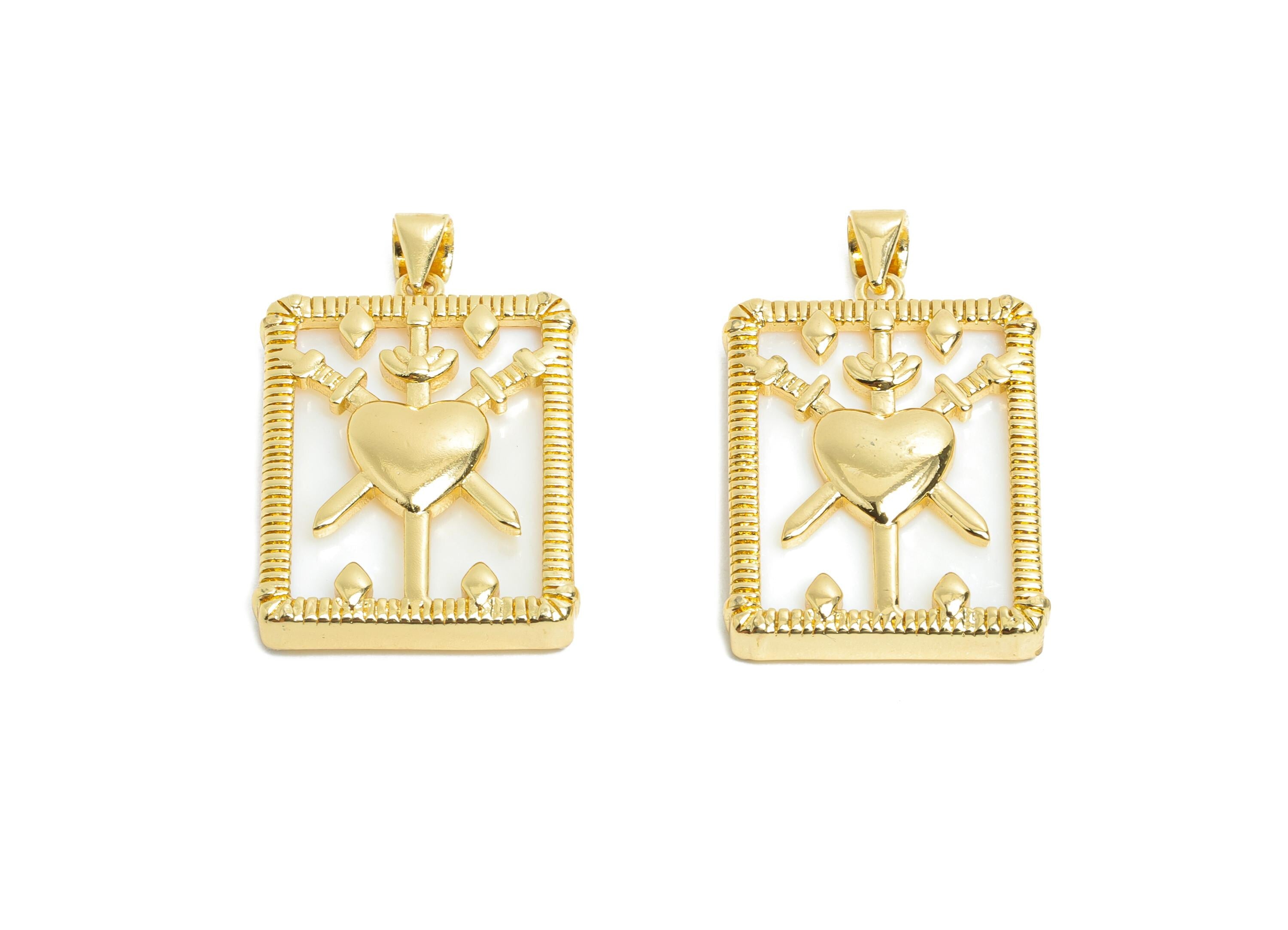 Brass Love and Courage Pendant - Brass Shell Bold Meaningful - Artistic Modern Romantic Jewelry - 18K Real Gold Plated - 24x18x4mm - RGP9740 - DOMEDBAZAAR