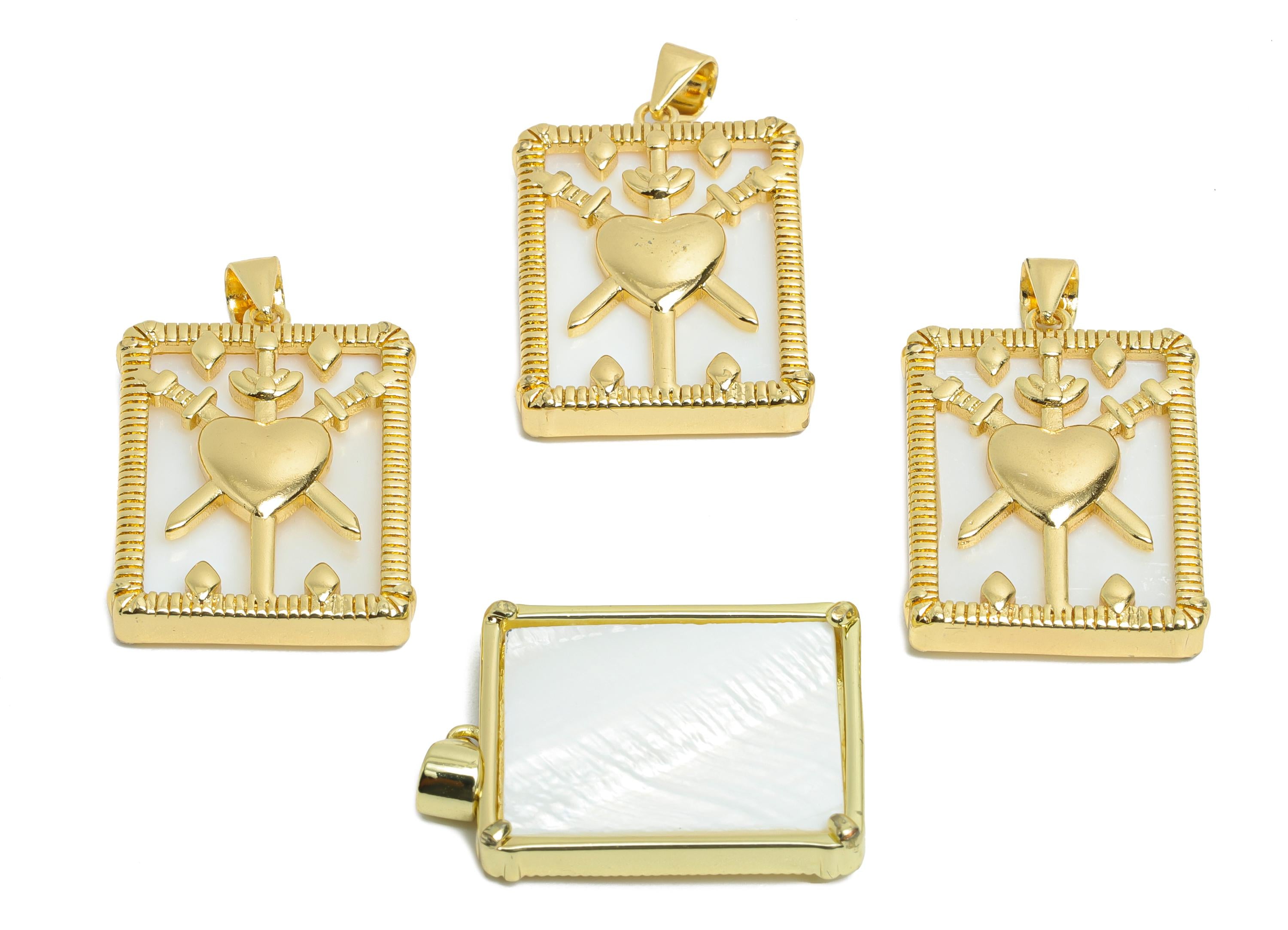 Brass Love and Courage Pendant - Brass Shell Bold Meaningful - Artistic Modern Romantic Jewelry - 18K Real Gold Plated - 24x18x4mm - RGP9740 - DOMEDBAZAAR