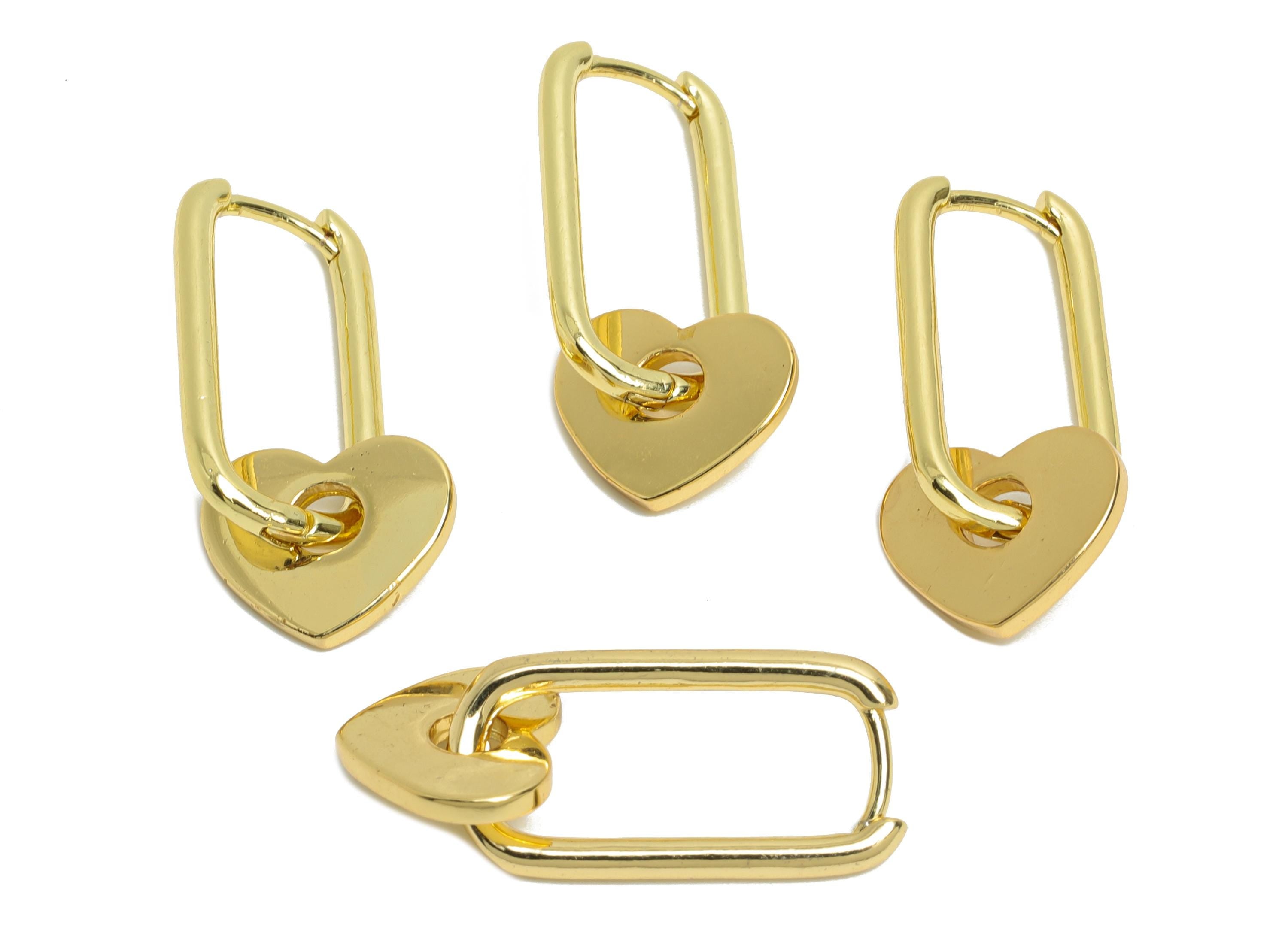 Dangle U Hoop Clasp Earrings - Minimalism Heart Earring - Brass Hanging Huggie Hoop Clasp - 18K Gold Plated - 27.73x12.84x1.99mm - RGP9777 - DOMEDBAZAAR