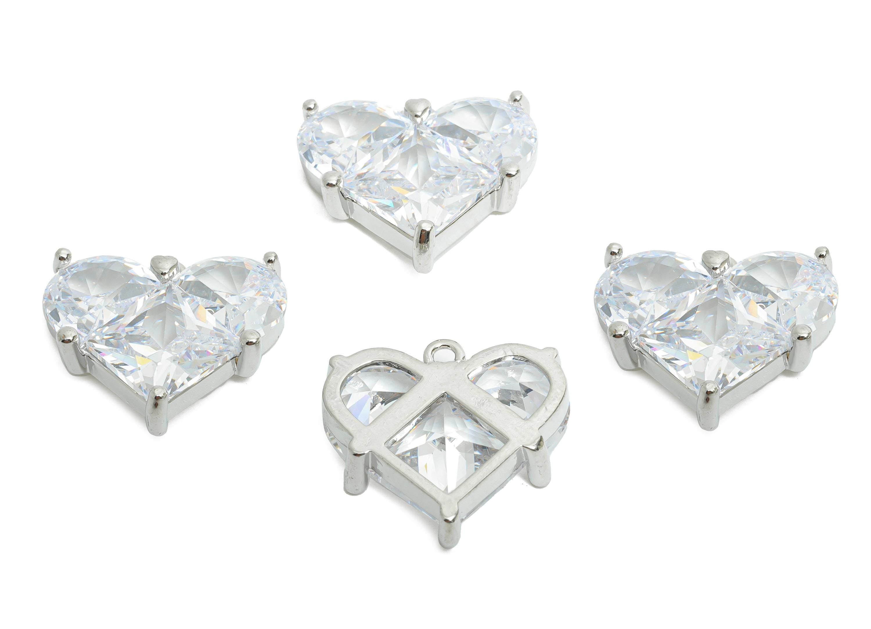 Sparkling Brass Heart Pendant - Dainty Zircon Love Heart Charm - Valentine's Day Jewelry - 18K Real White Gold Plated -16.8x16x5mm- RGP9896S - DOMEDBAZAAR