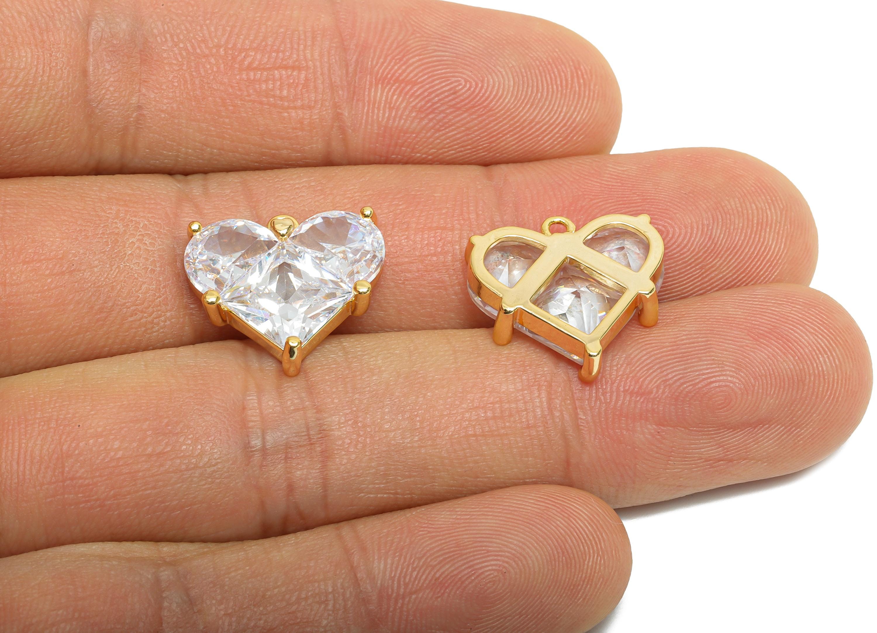 Sparkling Brass Heart Pendant - Dainty Zircon Gold Love Heart Charm - Valentine's Day Jewelry - 18K Real Gold Plated - 16.8x16x5mm - RGP9896 - DOMEDBAZAAR