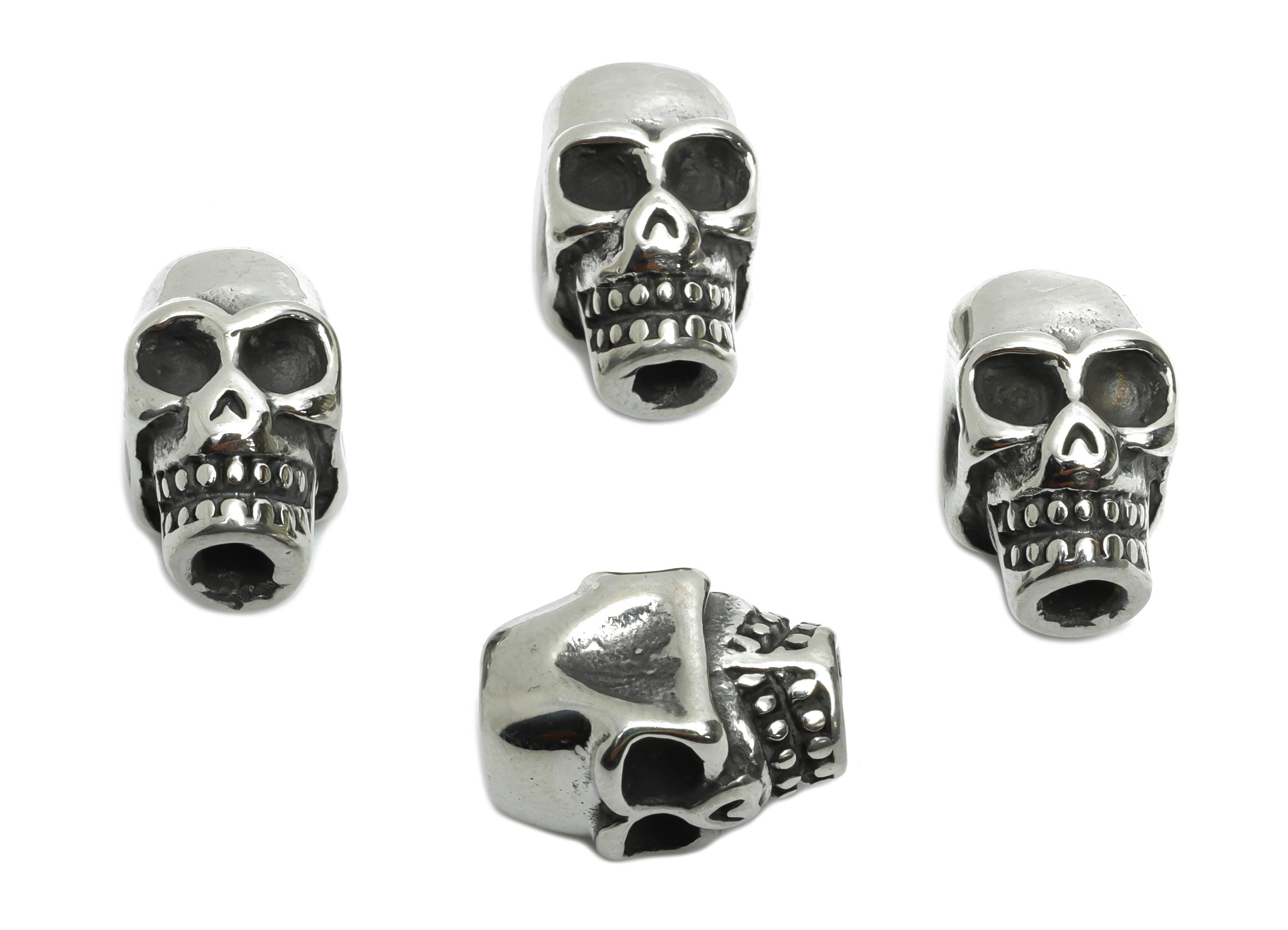 Steel Skull Bead - Double Sided Skull Spacer Bracelet Bead - 304 Stainless Steel - Punk Style Charm - Halloween Jewelry - 15x9x11mm - SS1577 - DOMEDBAZAAR