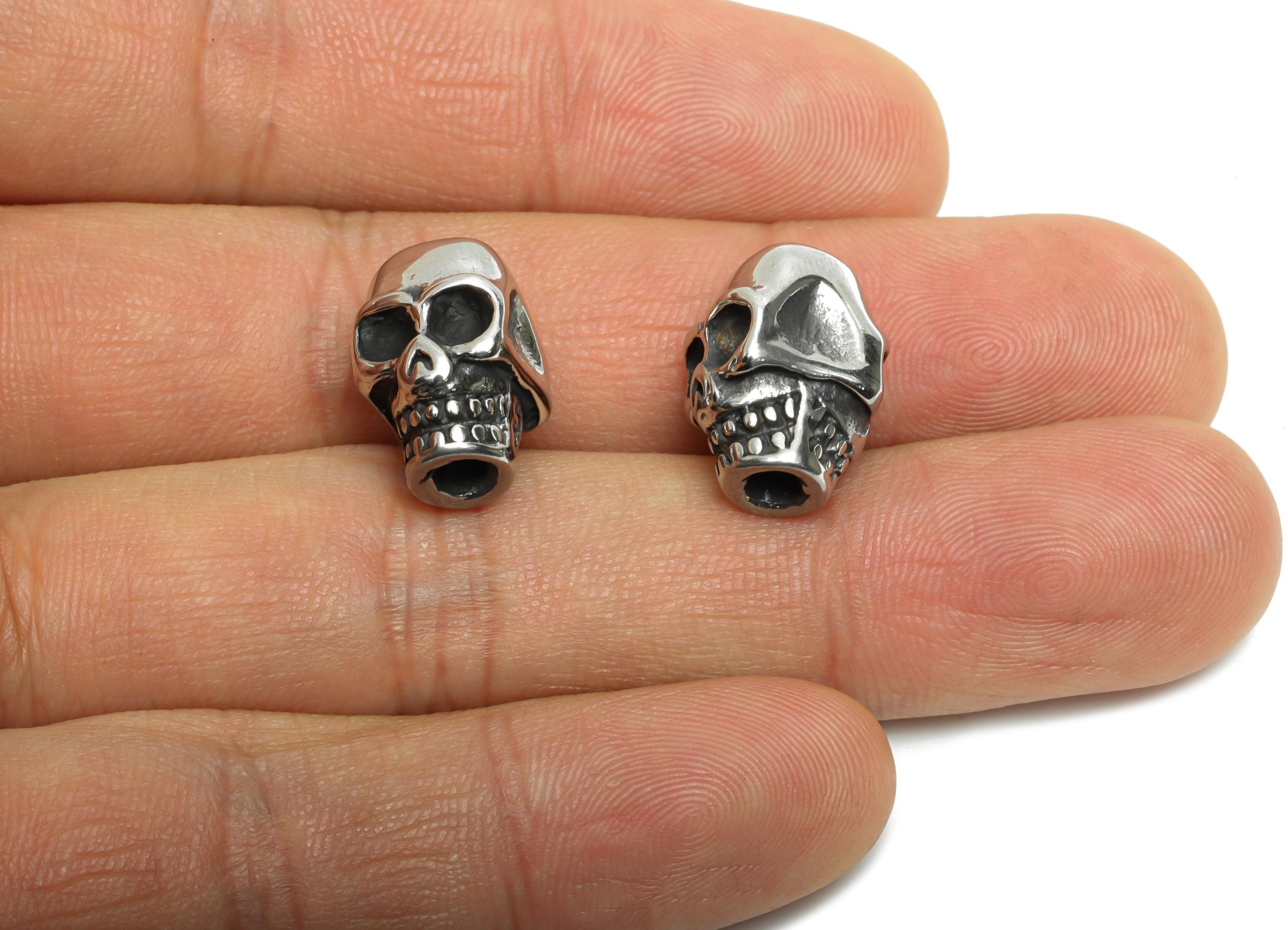 Steel Skull Bead - Double Sided Skull Spacer Bracelet Bead - 304 Stainless Steel - Punk Style Charm - Halloween Jewelry - 15x9x11mm - SS1577 - DOMEDBAZAAR