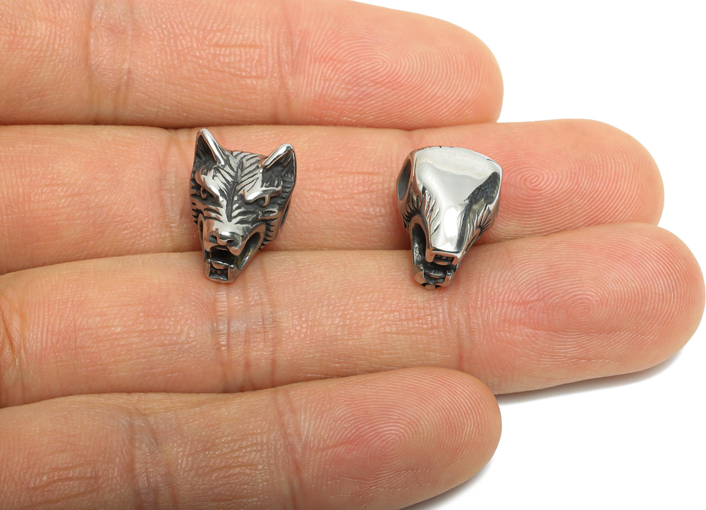 Stainless Steel Wolf Bead - Wolf Spacer Bead for Bracelet - 304 Stainless Steel - Animal Spacer Bead - Steel Finding - 14x10x11.7mm - SS1581 - DOMEDBAZAAR