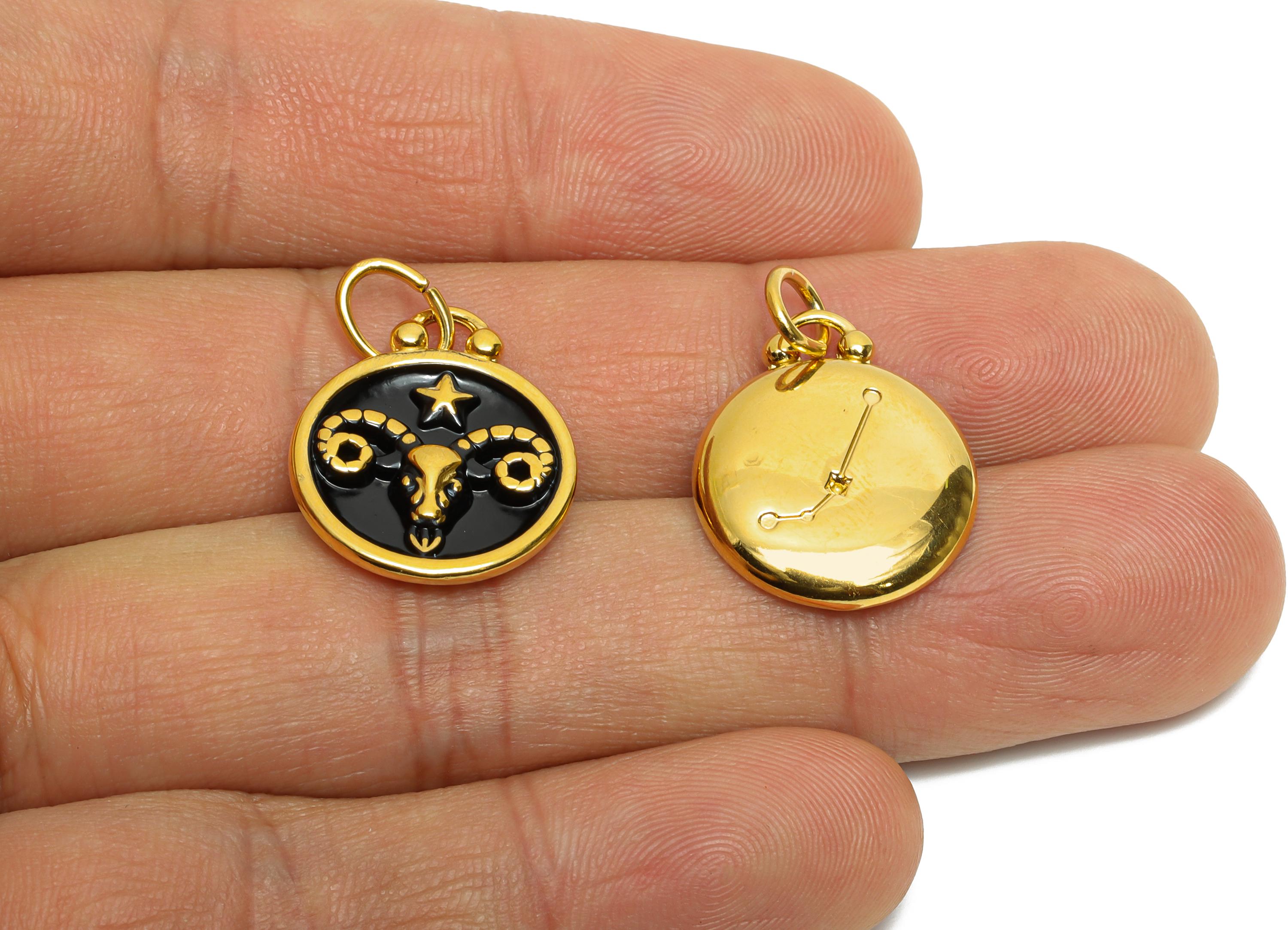Aries Zodiac Pendant - Enamel Zodiac Charm - Stainless Steel Astrology Pendant - Modern Horoscope Jewelry - Gold Plating - 20x16x2mm-SS1563G - DOMEDBAZAAR