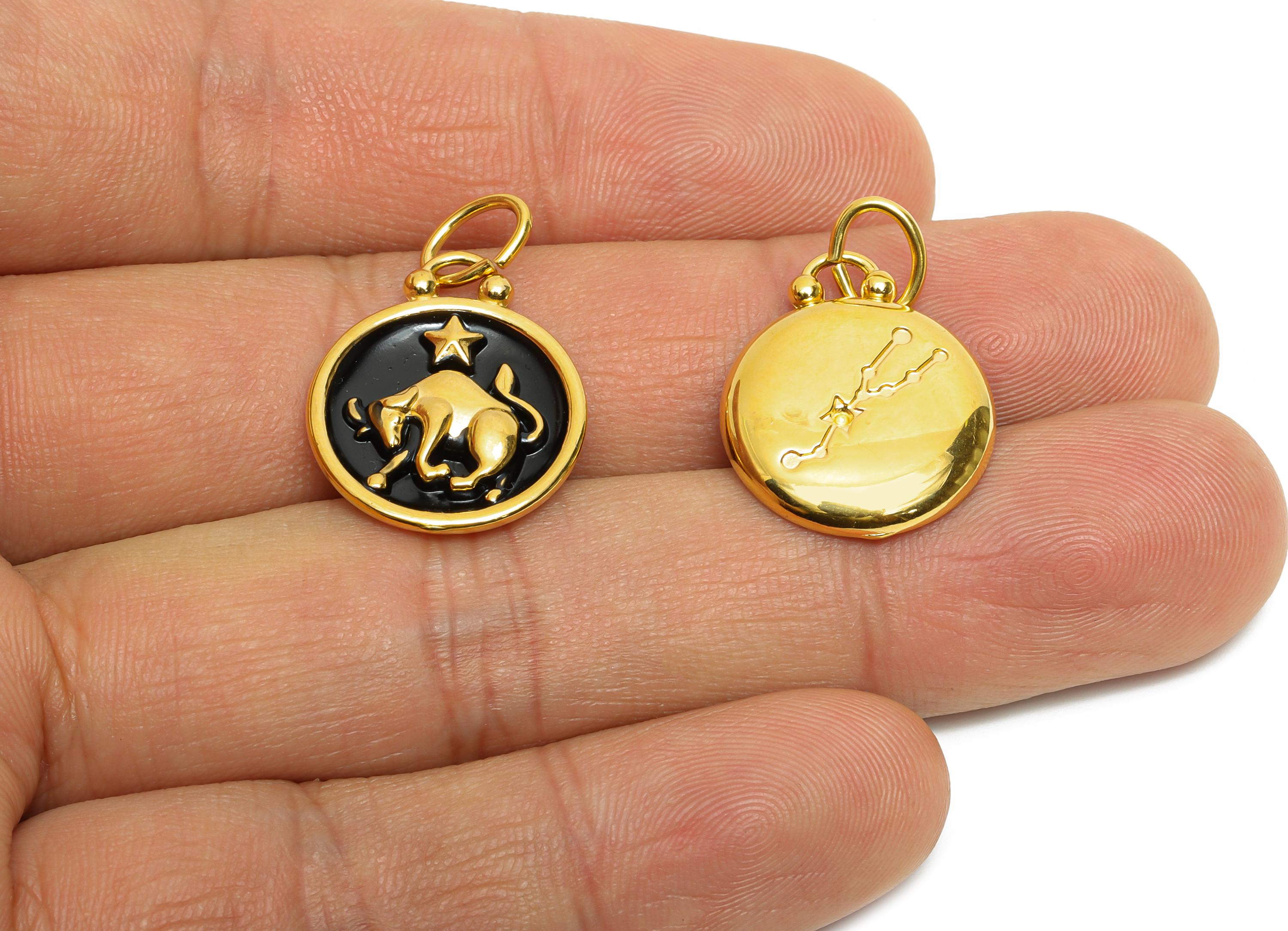 Taurus Zodiac Pendant - Enamel Stainless Steel Astrology Pendant - Gold Bull Star Horoscope Jewelry - Gold Plating Steel - 20x16x2mm-SS1564G - DOMEDBAZAAR