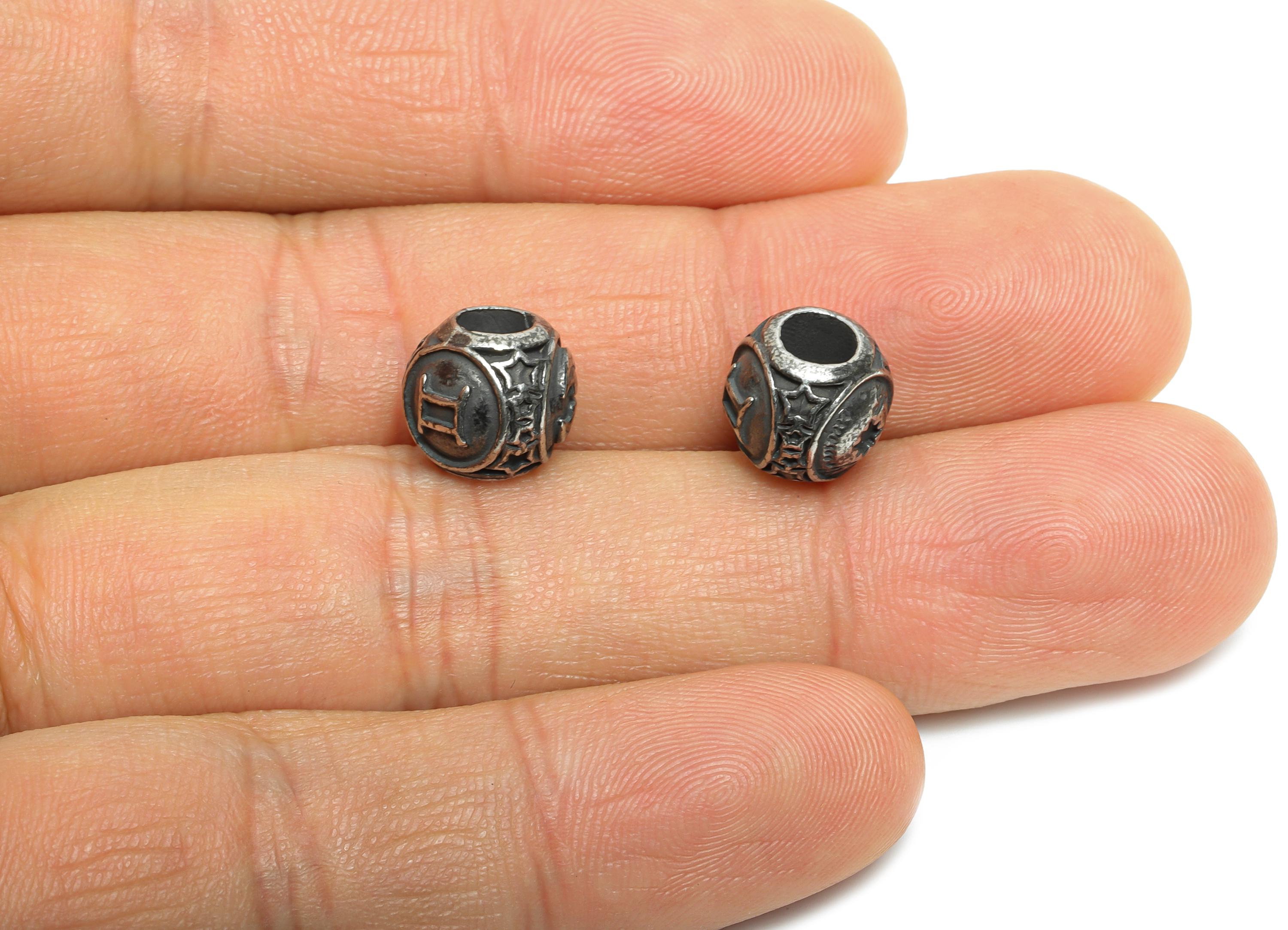 Steel Gemini Zodiac Beads - Astrology Spacer Bead for Bracelet - 304 Stainless Steel - Horoscope Steel Spacer Beads - 9x10x9.7mm - SS1560E - DOMEDBAZAAR