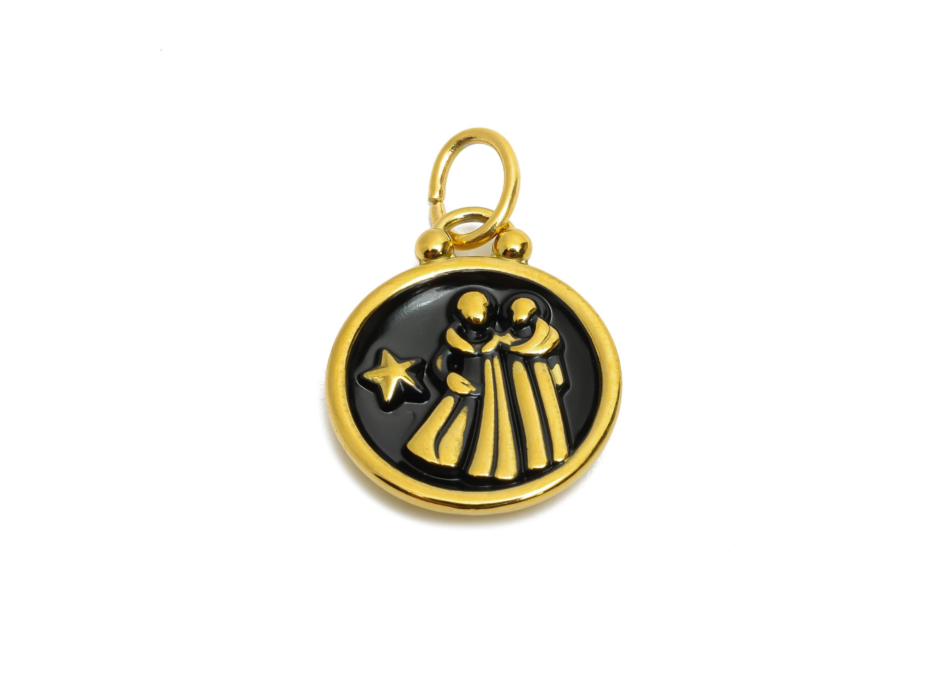 Gemini Zodiac Pendant - Enamel Stainless Steel Horoscope Pendant - Gold Twin Zodiac Pendant - Gold Plating Jewelry - 20x16x2mm - SS1572G - DOMEDBAZAAR