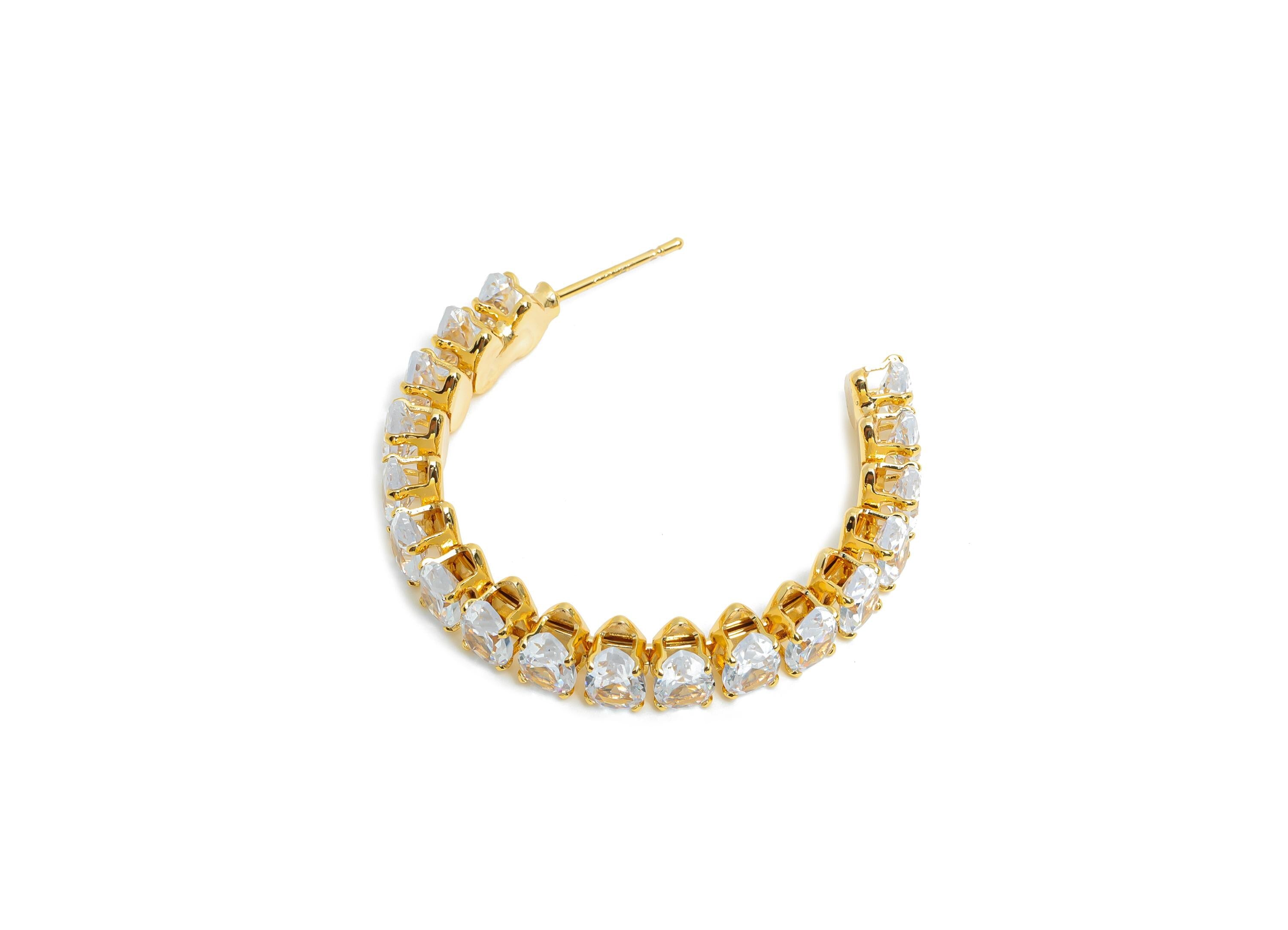 Sparkling C Hoop Post - Inlay Drop Glass Earring Stud - Refined Gold Brass Open C Post - 18K Real Gold Plated Brass - 35x30x6.1mm - RGP9952 - DOMEDBAZAAR