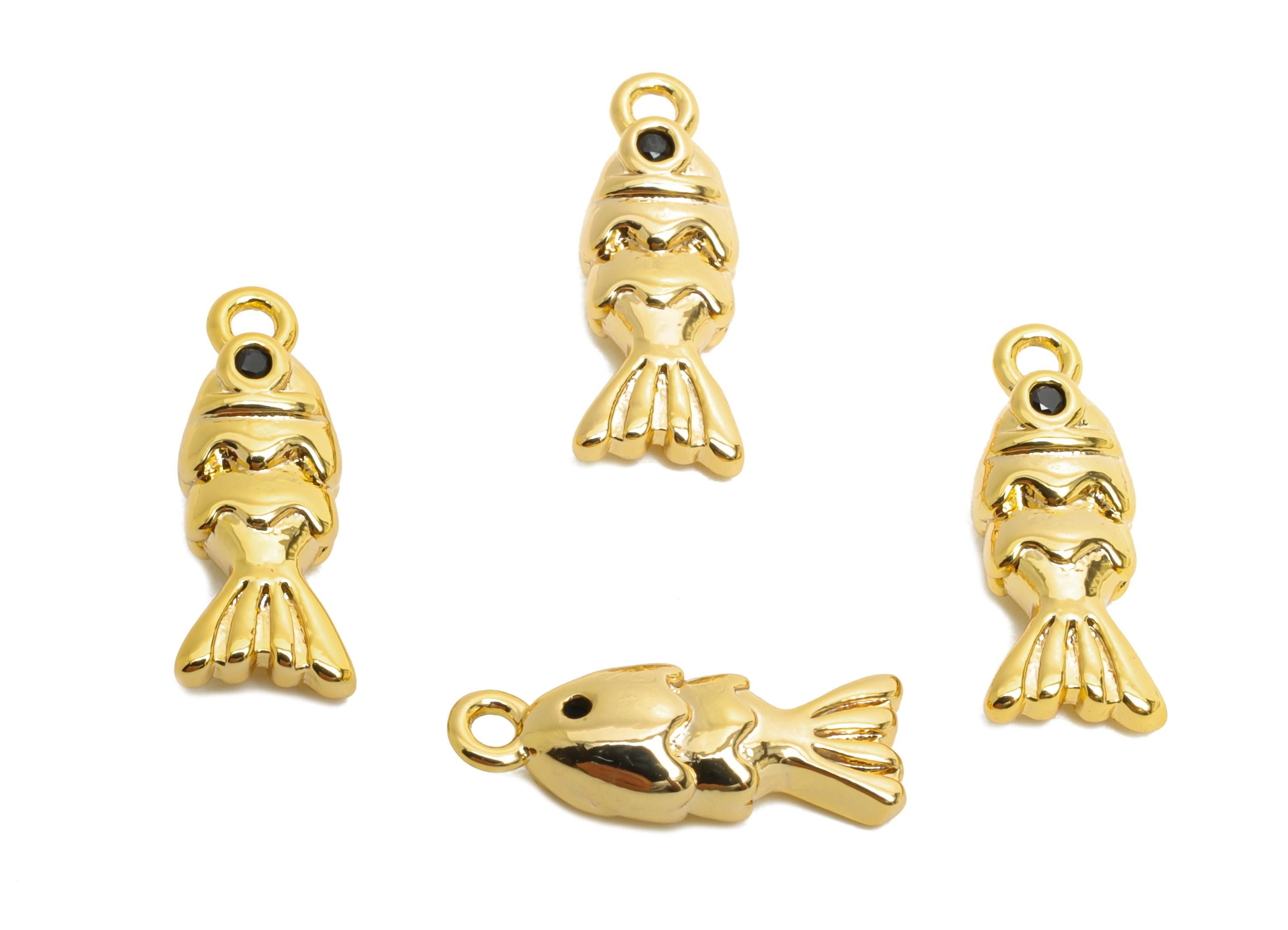 Brass Fish Earring Charm - Mini Goldfish Charm for Bracelet - Refined Marine Jewelry DIY - 18K Real Gold Plated - 13.6x5.13x3.54mm - RGP9938 - DOMEDBAZAAR