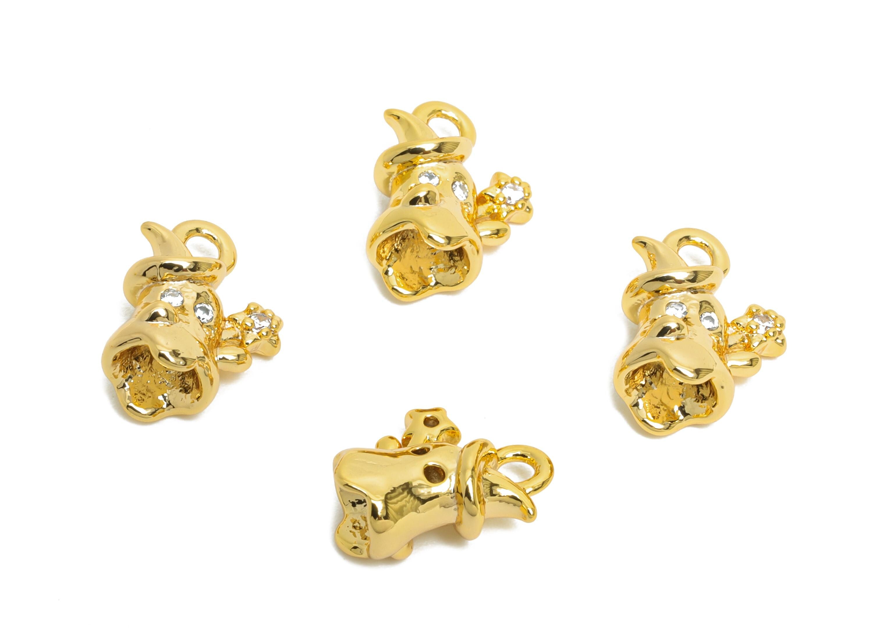 Brass Witch Earring Charm - Mini Zircon Witch Hat Charm for Bracelet - Halloween Jewelry - 18K Gold Plated - 10.4x8.22x5.18x0.96mm -RGP9928 - DOMEDBAZAAR