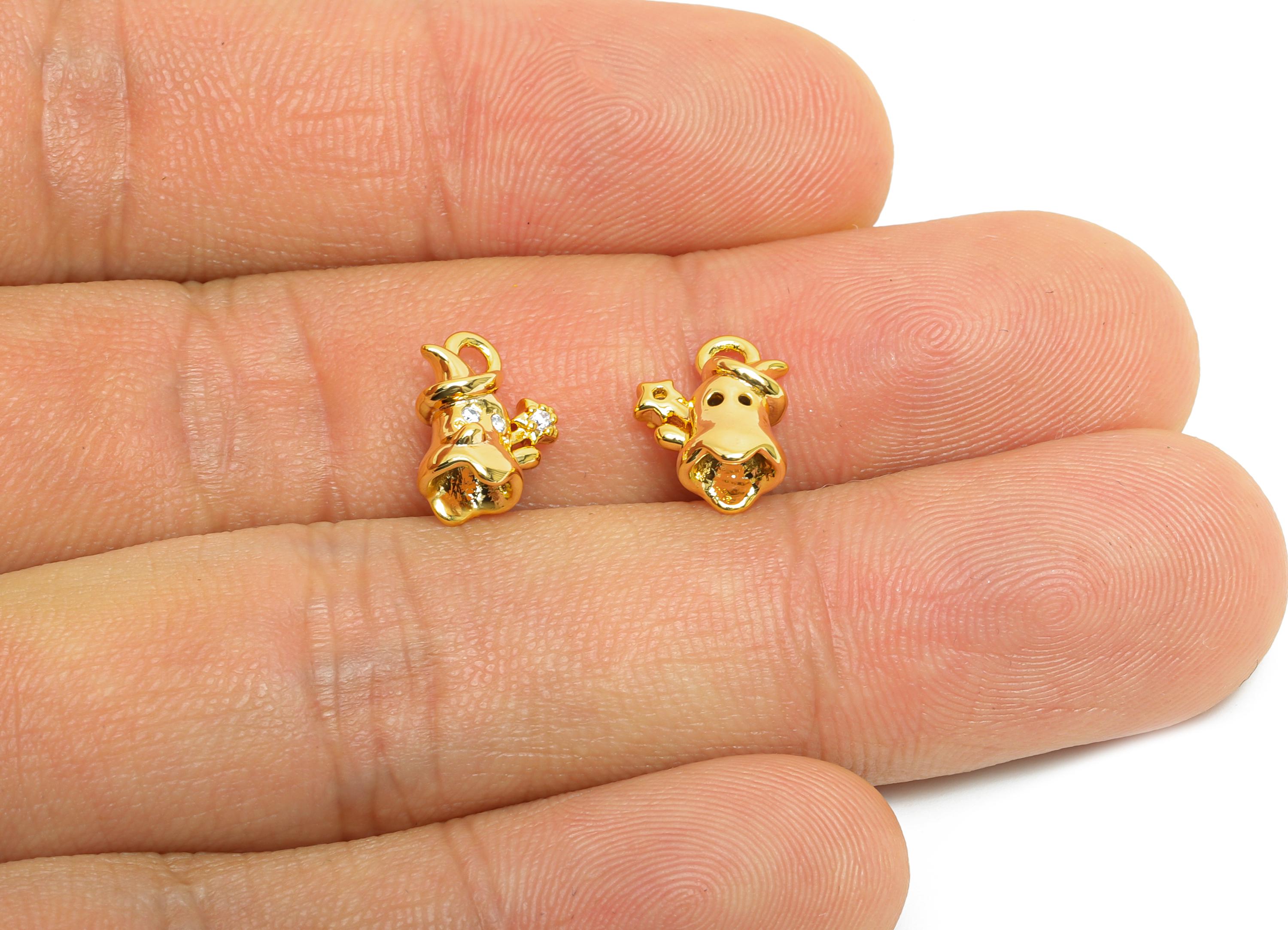 Brass Witch Earring Charm - Mini Zircon Witch Hat Charm for Bracelet - Halloween Jewelry - 18K Gold Plated - 10.4x8.22x5.18x0.96mm -RGP9928 - DOMEDBAZAAR