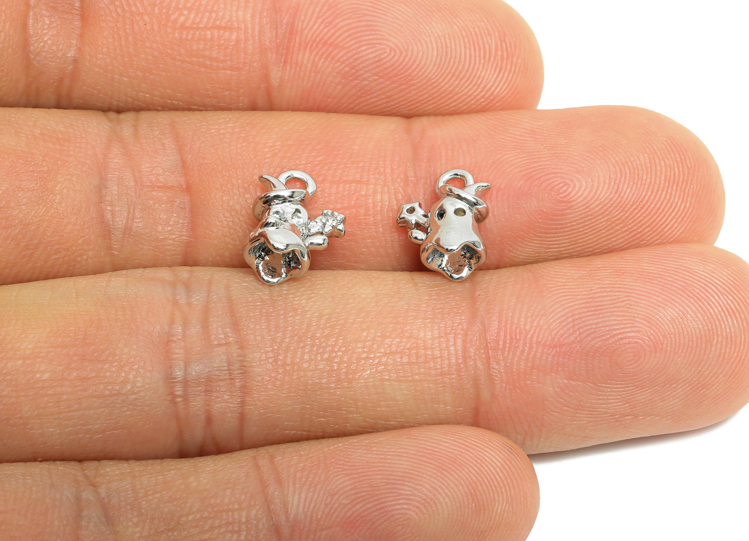 Brass Witch Earring Charm - Mini Zircon Witch Hat Charm for Bracelet - Halloween Jewelry - 18K White Gold - 10.4x8.22x5.18x0.96mm - RGP9928S - DOMEDBAZAAR
