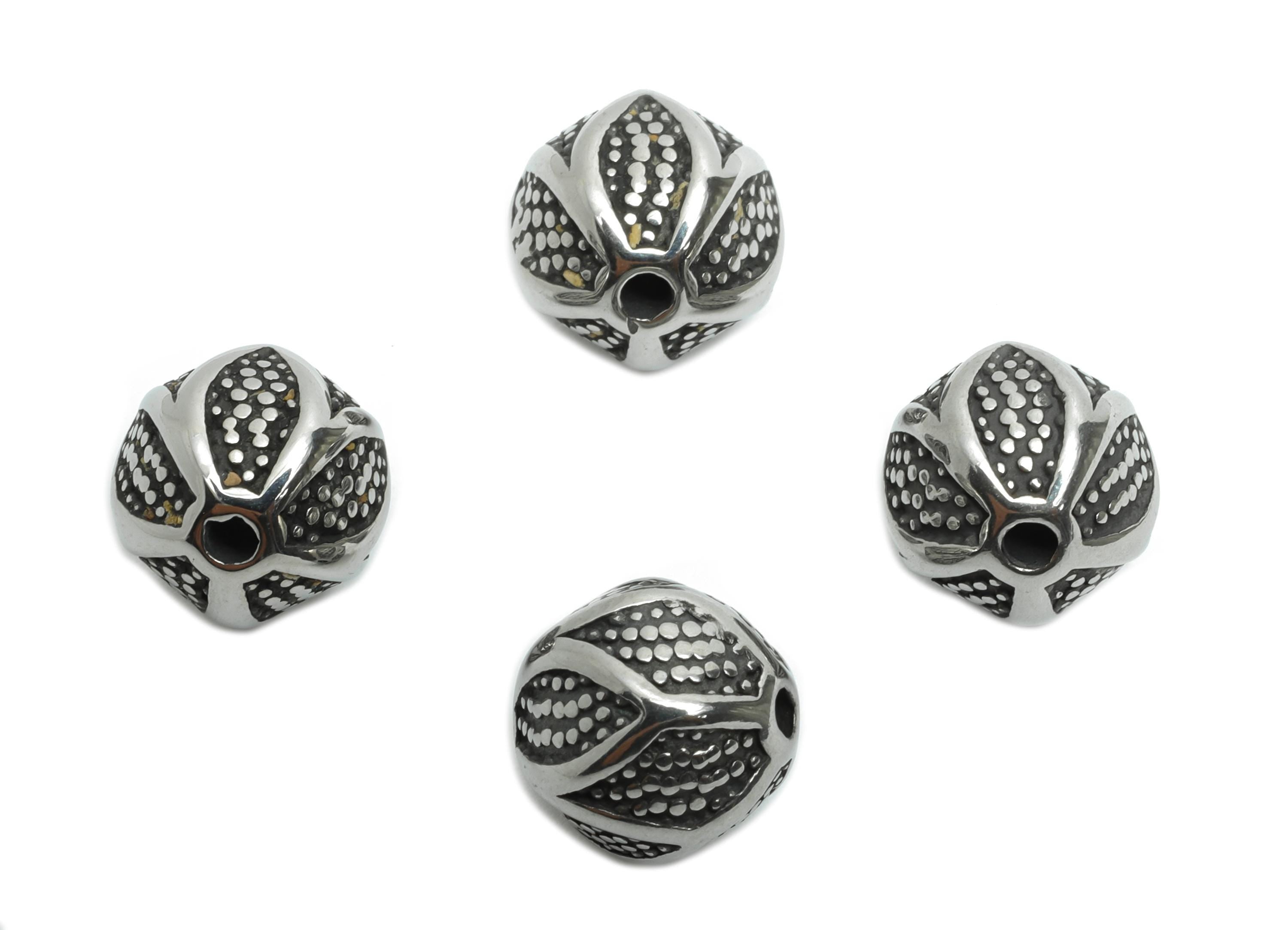 Stainless Steel Leaf Beads - Textured Spacer Bead for Bracelet - Embossed Spacer Bead - Round Spacer Beads - 9x9x9mm - SS1594 - DOMEDBAZAAR