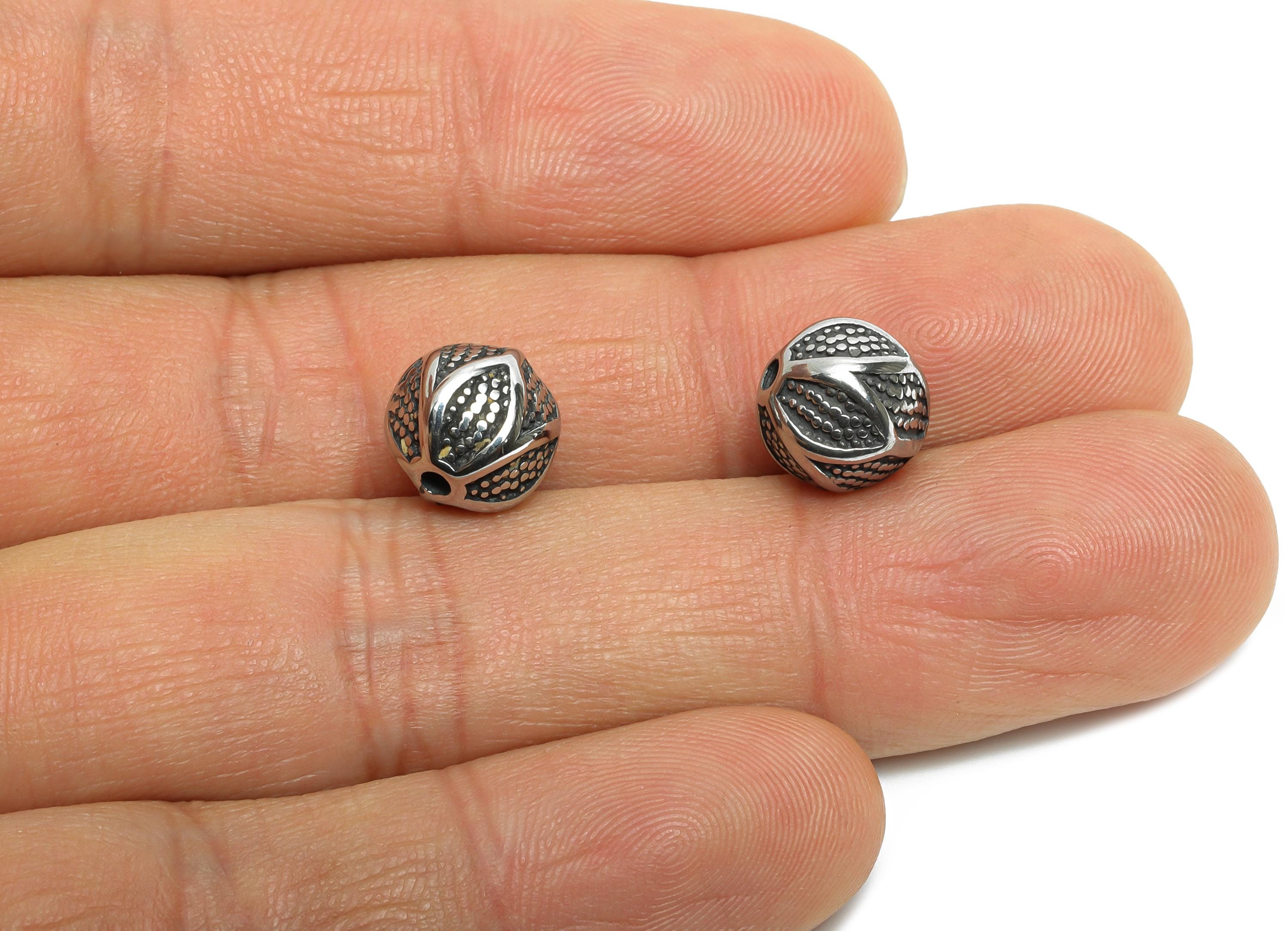 Stainless Steel Leaf Beads - Textured Spacer Bead for Bracelet - Embossed Spacer Bead - Round Spacer Beads - 9x9x9mm - SS1594 - DOMEDBAZAAR