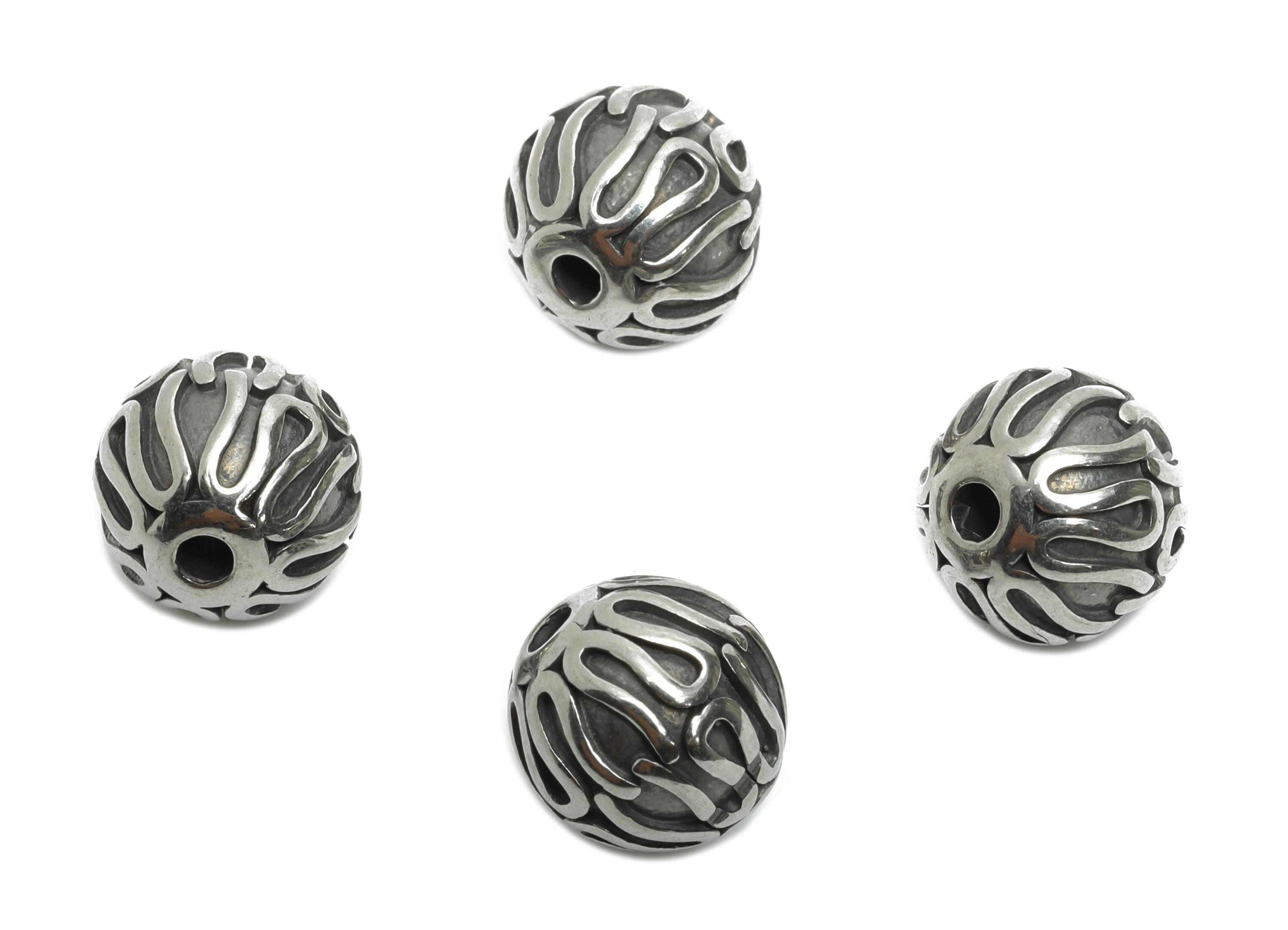 Stainless Steel Leaf Beads - Vintage Spacer Bead for Bracelet - Embossed Spacer Bead - Round Spacer Beads - 9x9x9.93mm - SS1593 - DOMEDBAZAAR