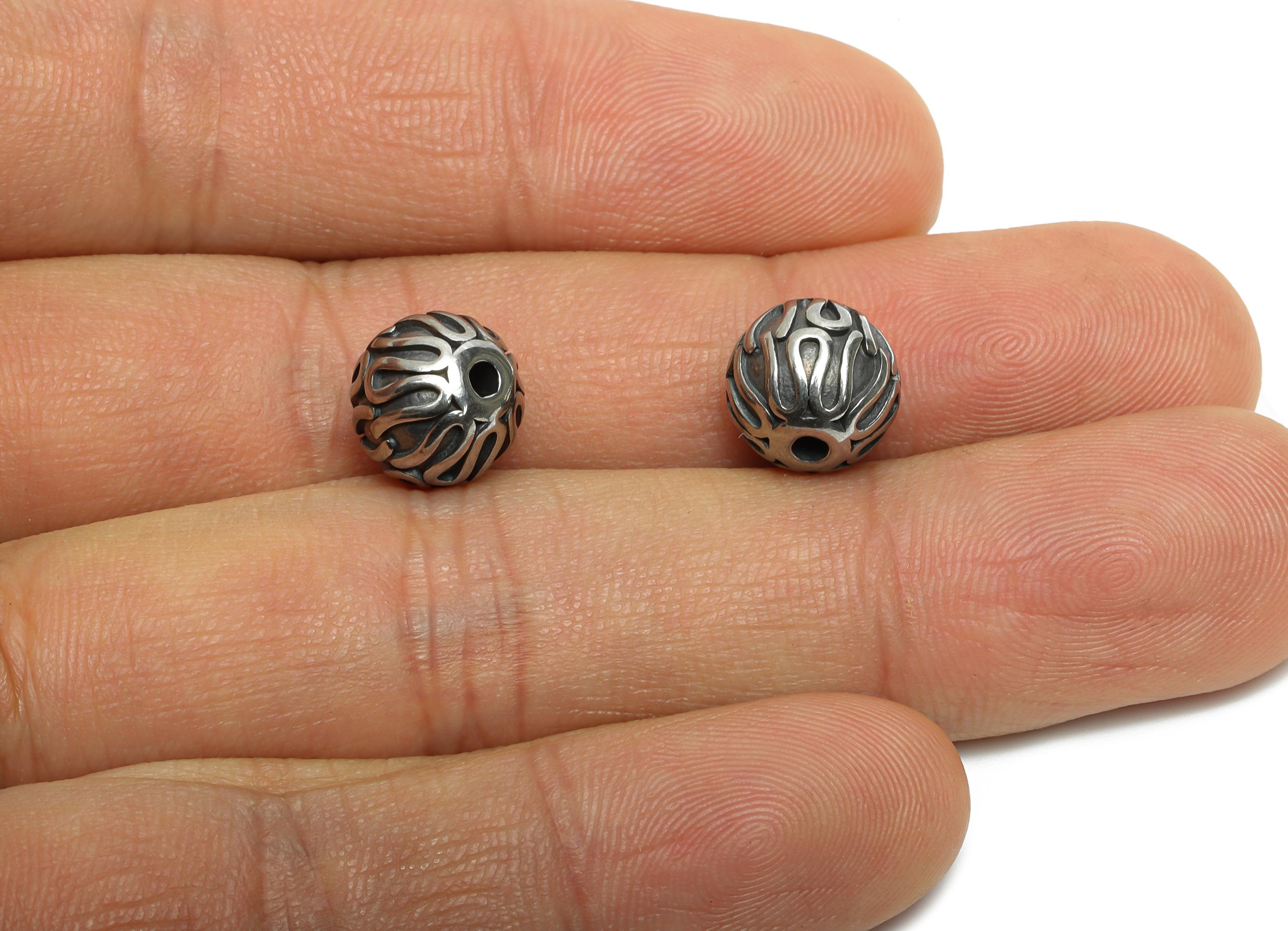 Stainless Steel Leaf Beads - Vintage Spacer Bead for Bracelet - Embossed Spacer Bead - Round Spacer Beads - 9x9x9.93mm - SS1593 - DOMEDBAZAAR