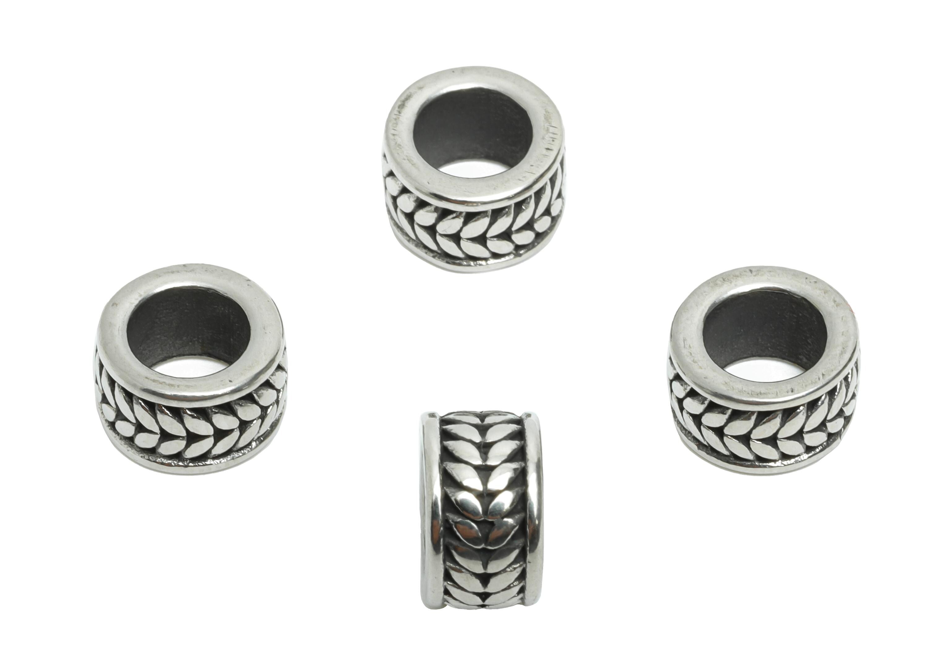 Stainless Steel Leaf Barrel Beads - Textured Spacer Bead for Bracelet - Antique Style Barrel Bead - Detailed Spacer Beads - 9x9x5mm - SS1596 - DOMEDBAZAAR