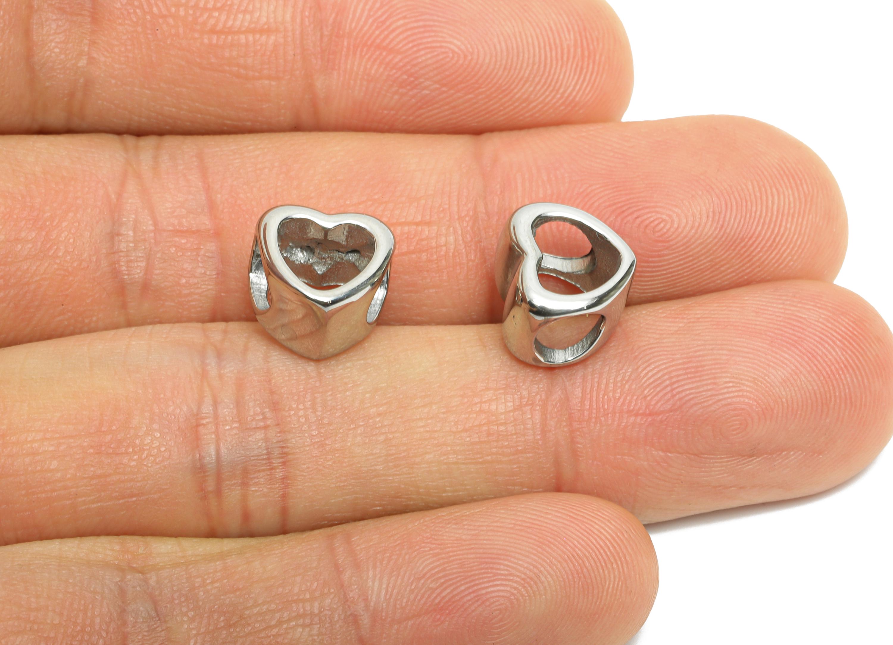 Stainless Steel Heart Beads - Hollow Heart Spacer Bead for Bracelet - Smooth Stainless Steel Bead - Detailed Spacer Beads - 10x9x7mm -SS1597 - DOMEDBAZAAR