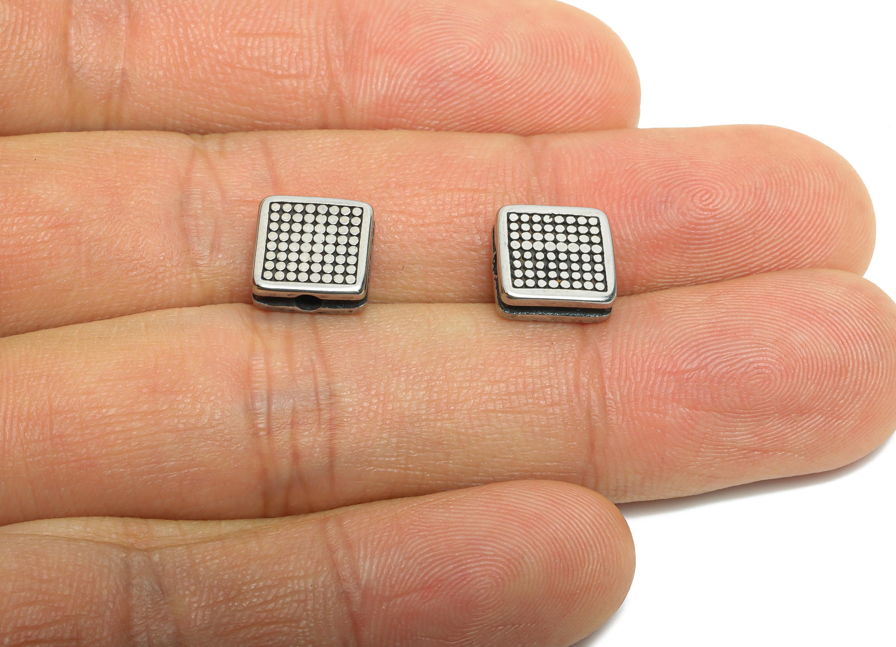 Stainless Steel Grid Bead - Flat Square Spacer Bead for Bracelet - 304 Stainless Steel - Modern Steel Spacer Beads - 9.4x9.4x3.34mm - SS1602 - DOMEDBAZAAR