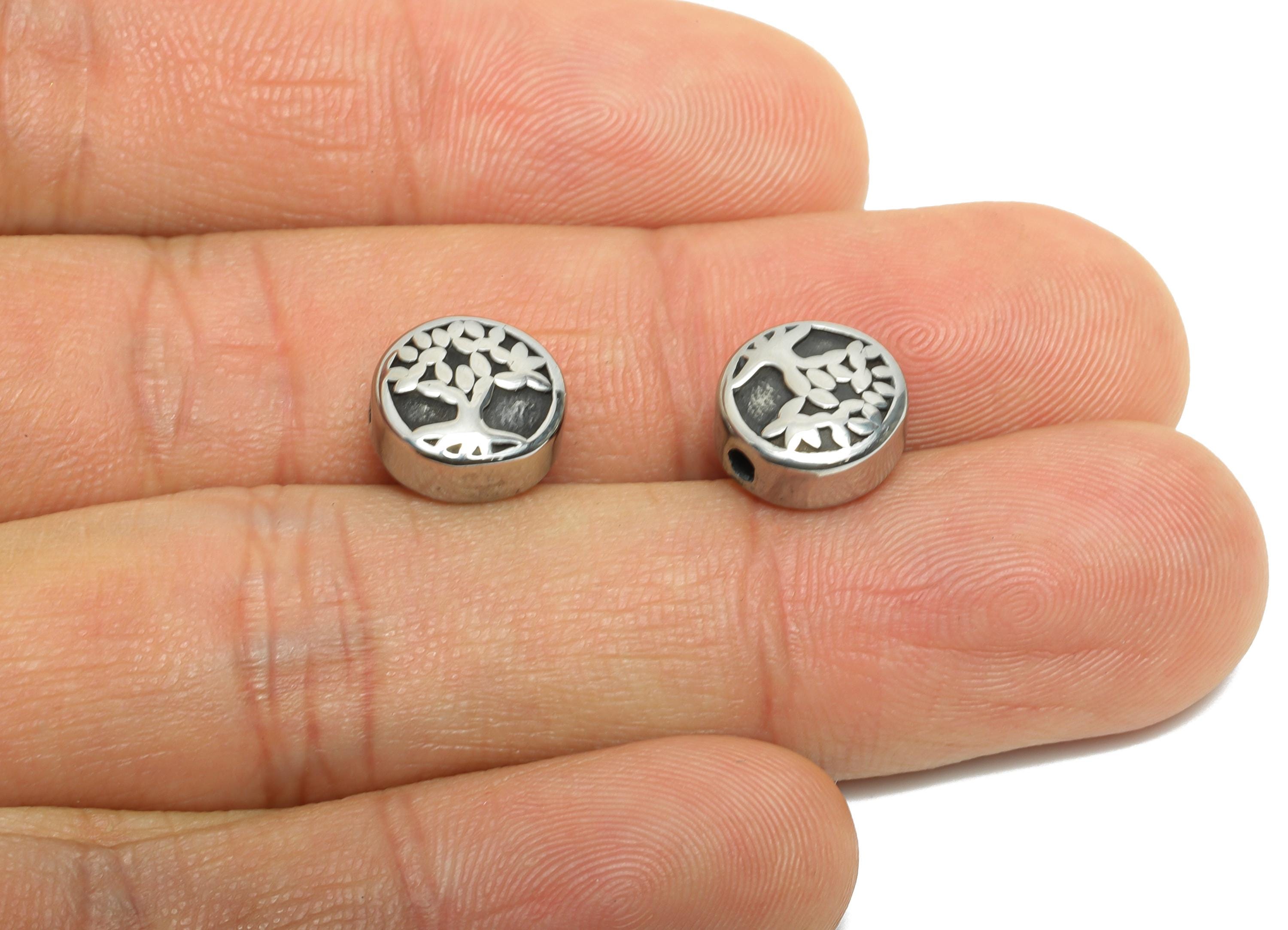 Stainless Steel Tree of Life Beads - Spacer Bead for Bracelet - Tree of Life Circular Bead - Minimalist Tree Pattern Bead - 10x10x5mm-SS1592 - DOMEDBAZAAR