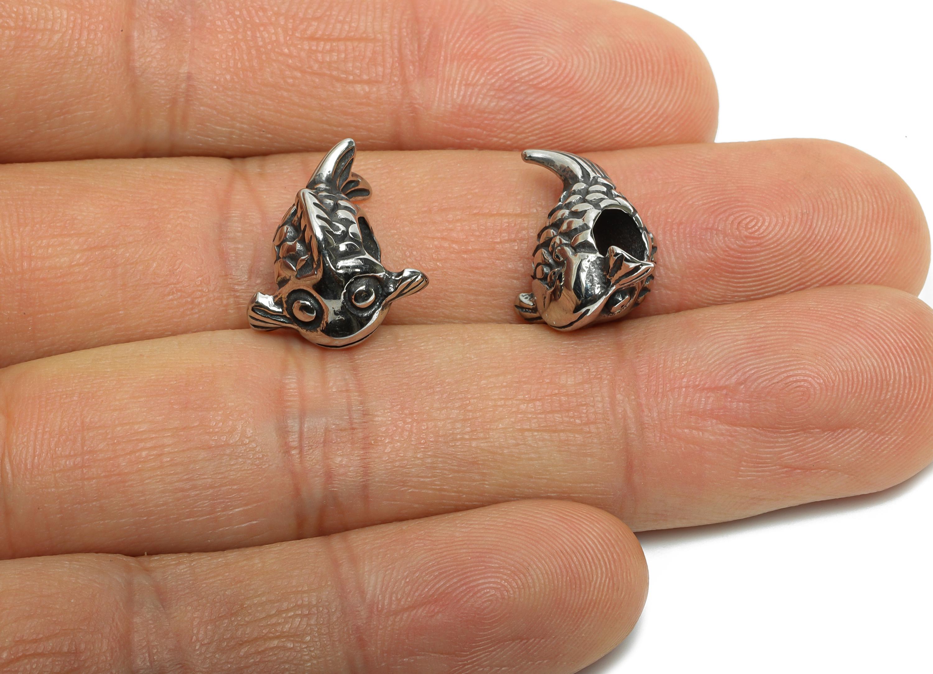 Stainless Steel Koi Fish Bead - Fish Spacer Bead for Bracelet - 304 Stainless Steel - Marine Spacer Bead - Steel Finding -16x14x10mm -SS1589 - DOMEDBAZAAR