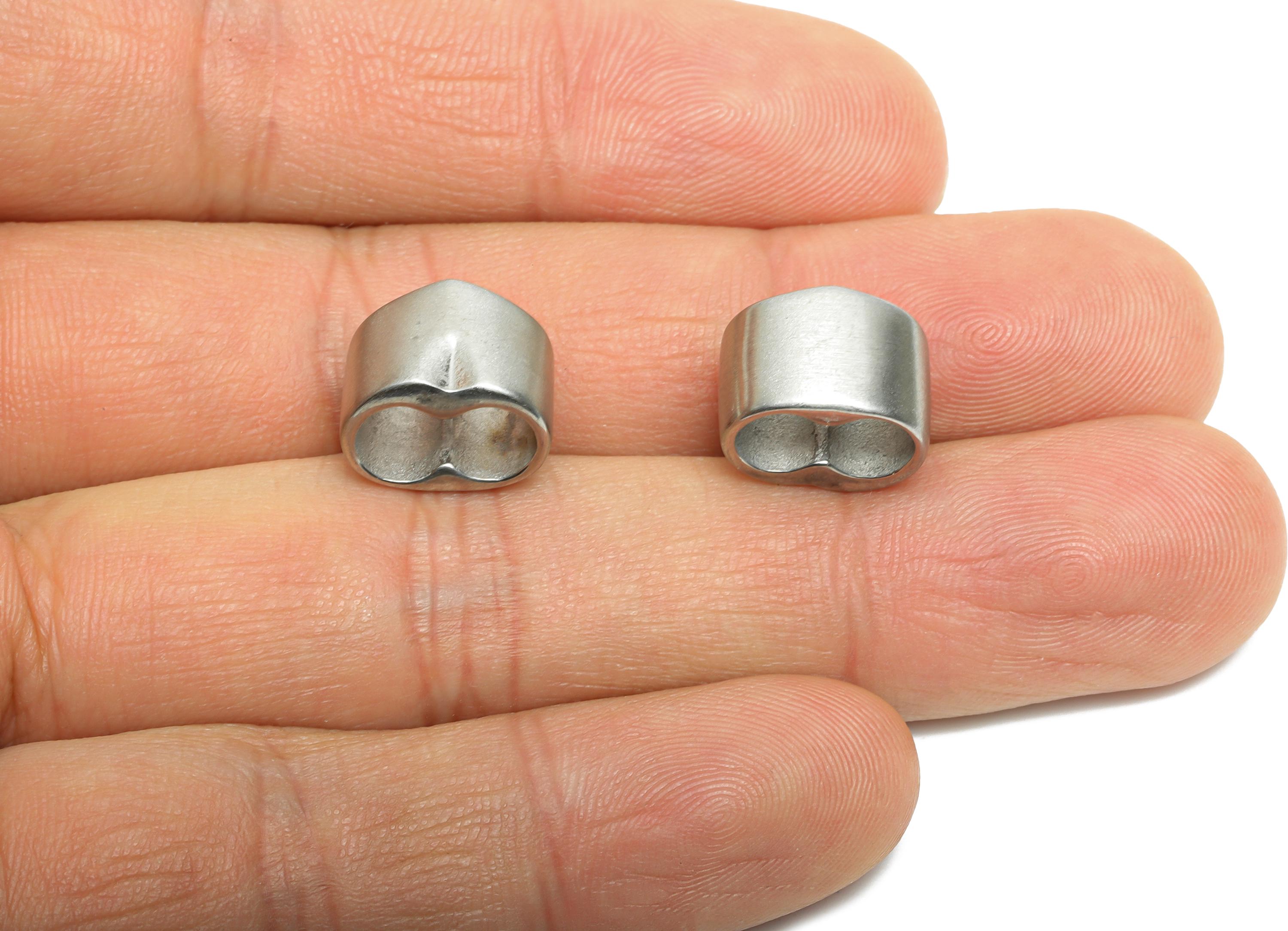 Steel Double Hole Beads - Adjustment Buckle for Leather Bracelet - 304 Stainless Steel - Modern Jewelry Component - 12.6x9x9mm - SS1591 - DOMEDBAZAAR