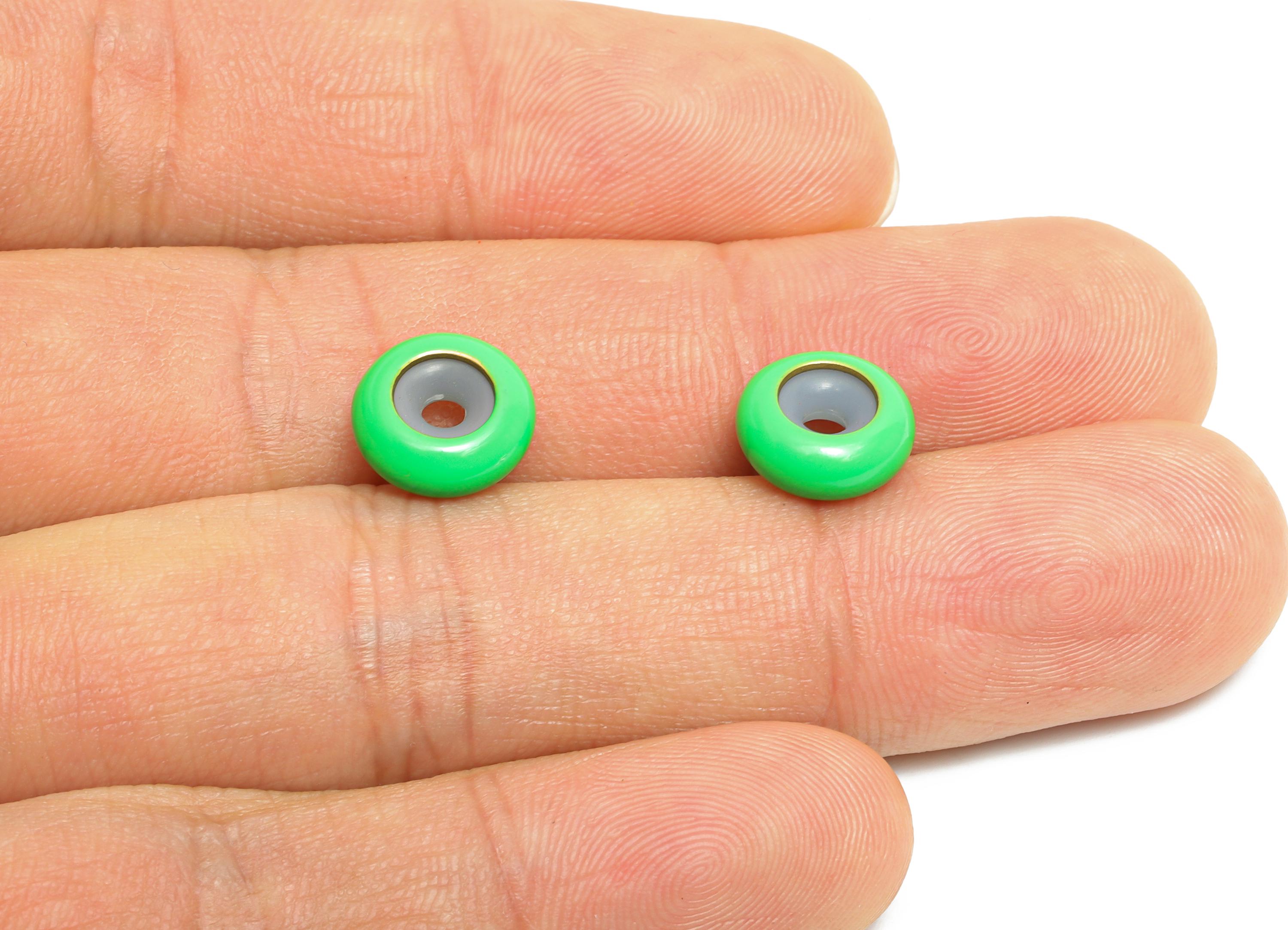 Green Donut Spacer Bead - Brass Enamel Rubber Bracelet Stopper Beads - Adjustable Rondelle Beads - Silicone Smart Bead - 10x10x4mm-RGP10463C - DOMEDBAZAAR